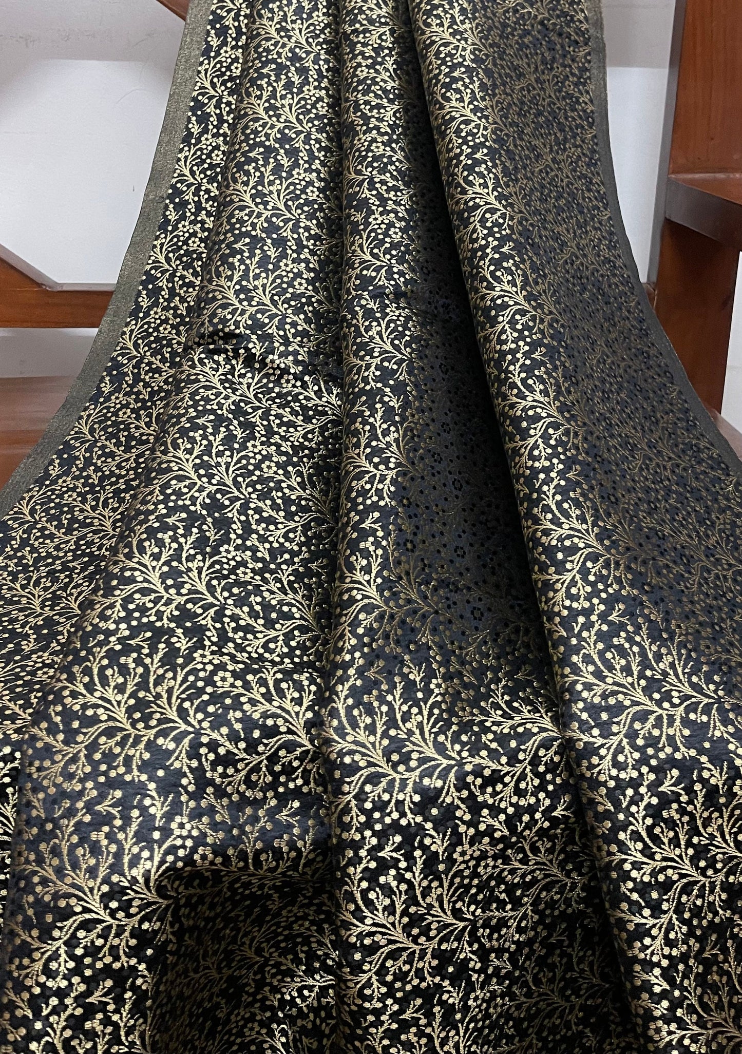 Indian Banarasi Brocade fabric in Black and Gold color, Multiple lengths will come in the continuous piece - NF186