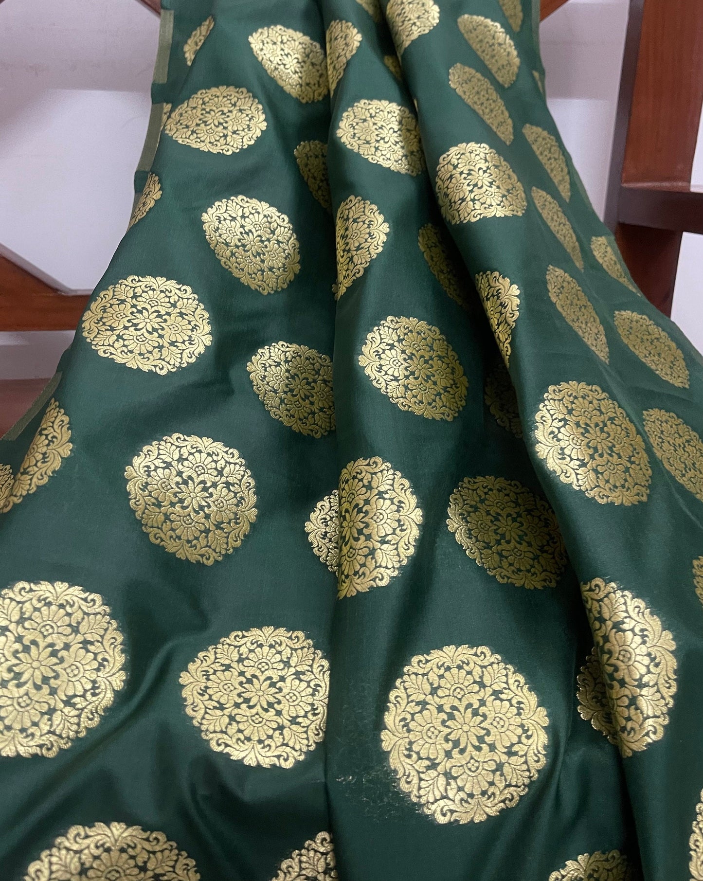 Indian Brocade Fabric Green and Gold Wedding Dress Fabric, Multiple yardage will come in the continuous length NF99