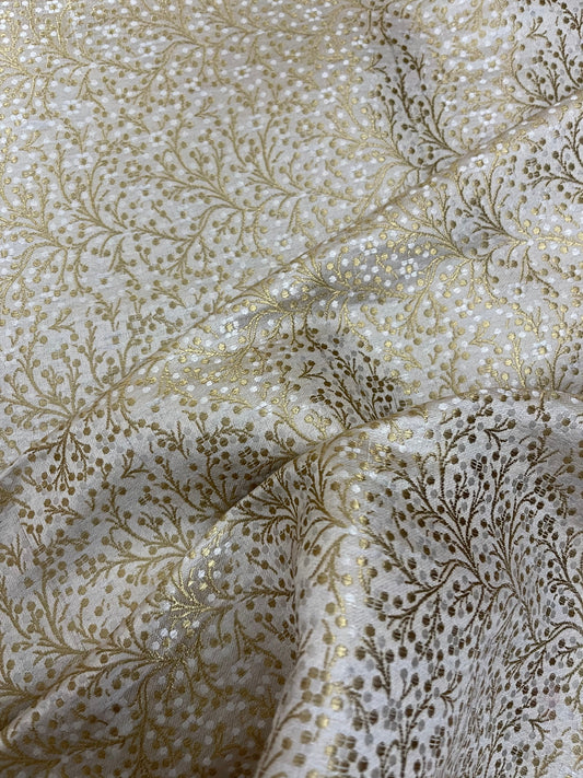 White gold jacquard brocade fabric, Metallic brocade, Wedding fabric, Gold fabric, Fabric by the yard/meter - NFAF116