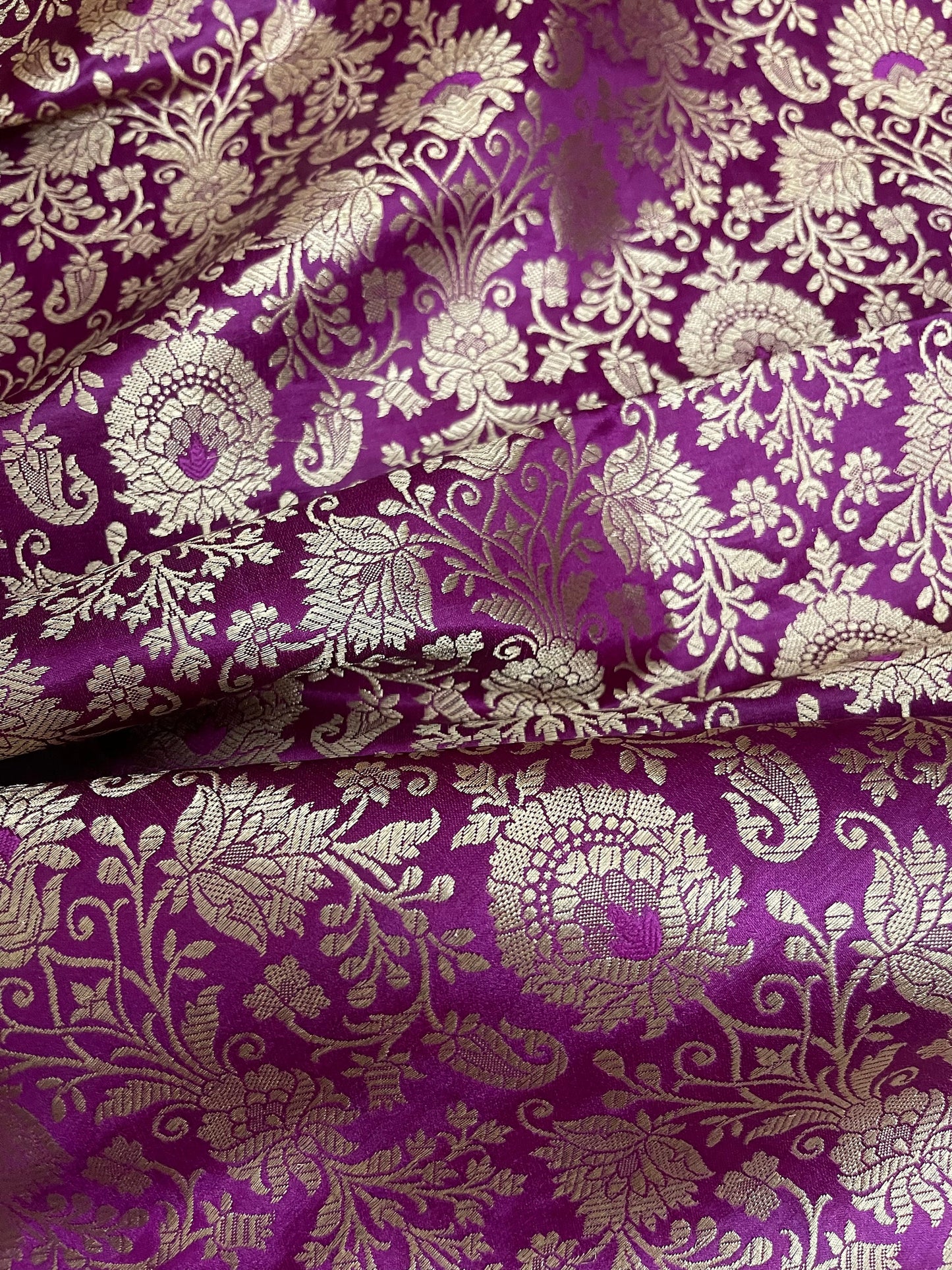 Indian Banarasi Brocade Fabric in Purple Magenta and Gold color, Multiple lengths will come in a continuous piece - NF683