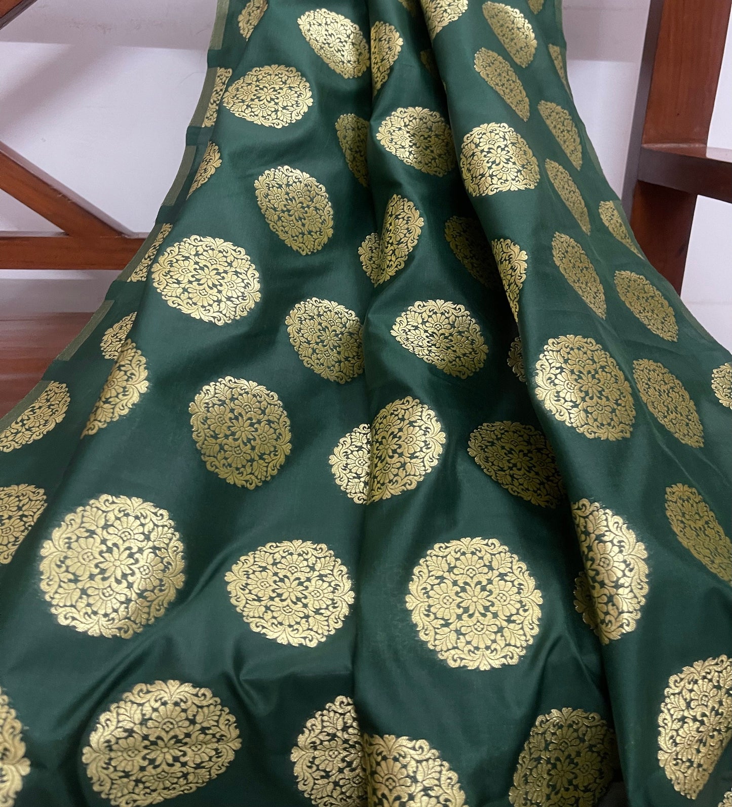 Indian Brocade Fabric Green and Gold Wedding Dress Fabric, Multiple yardage will come in the continuous length NF99