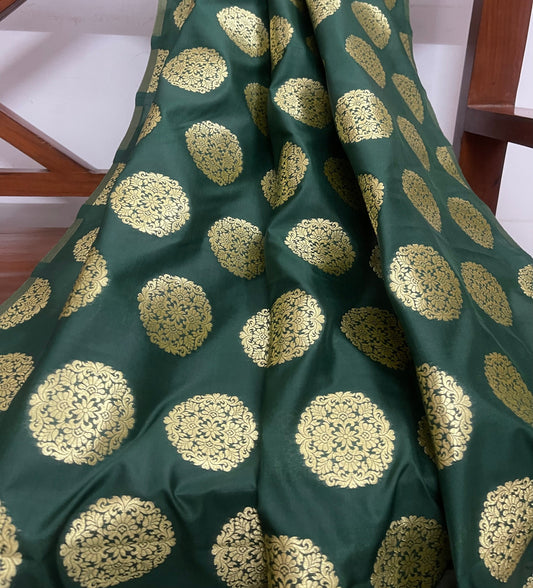Indian Brocade Fabric Green and Gold Wedding Dress Fabric, Multiple yardage will come in the continuous length NF99