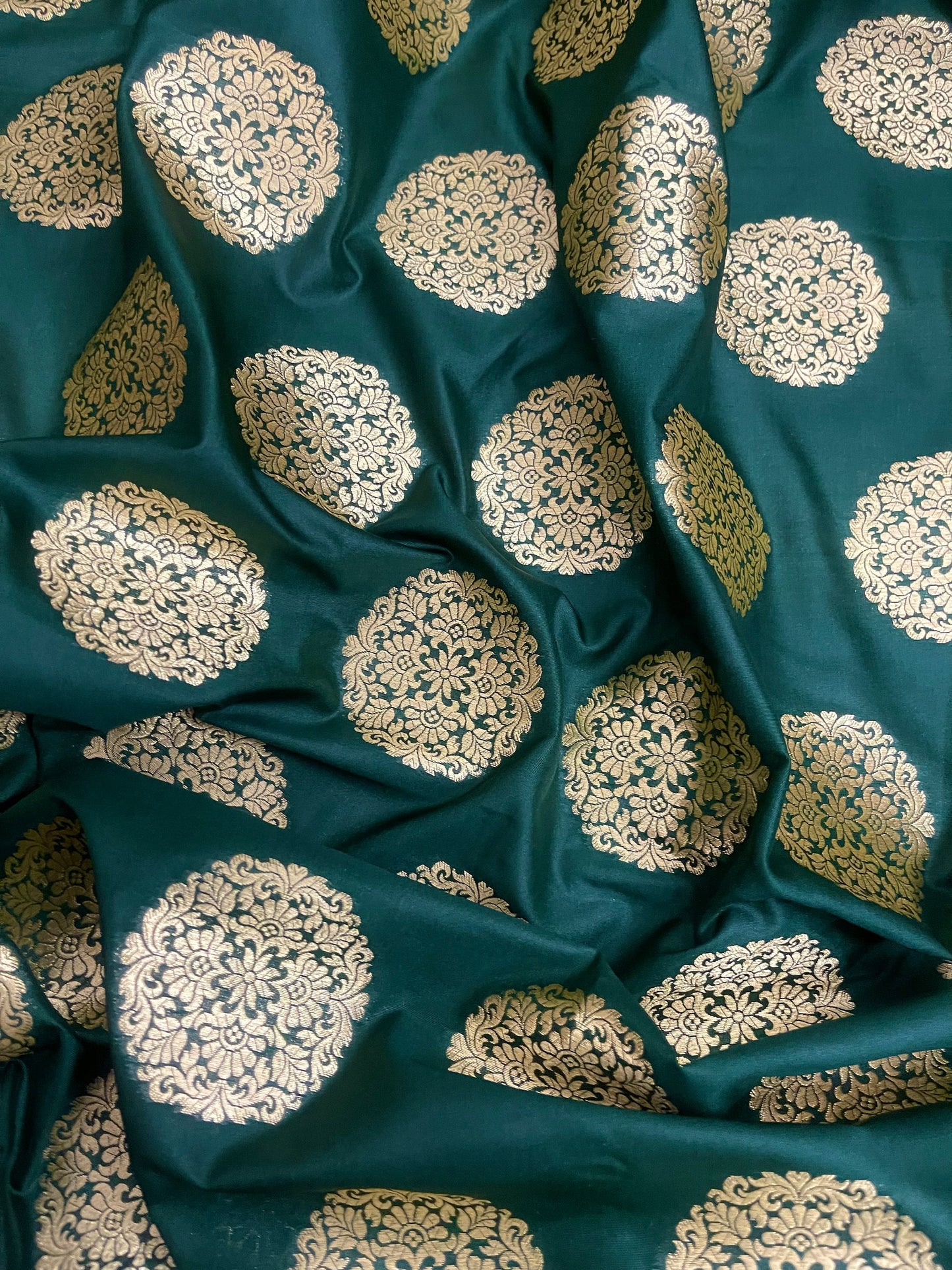 Indian Brocade Fabric Green and Gold Wedding Dress Fabric, Multiple yardage will come in the continuous length NF99