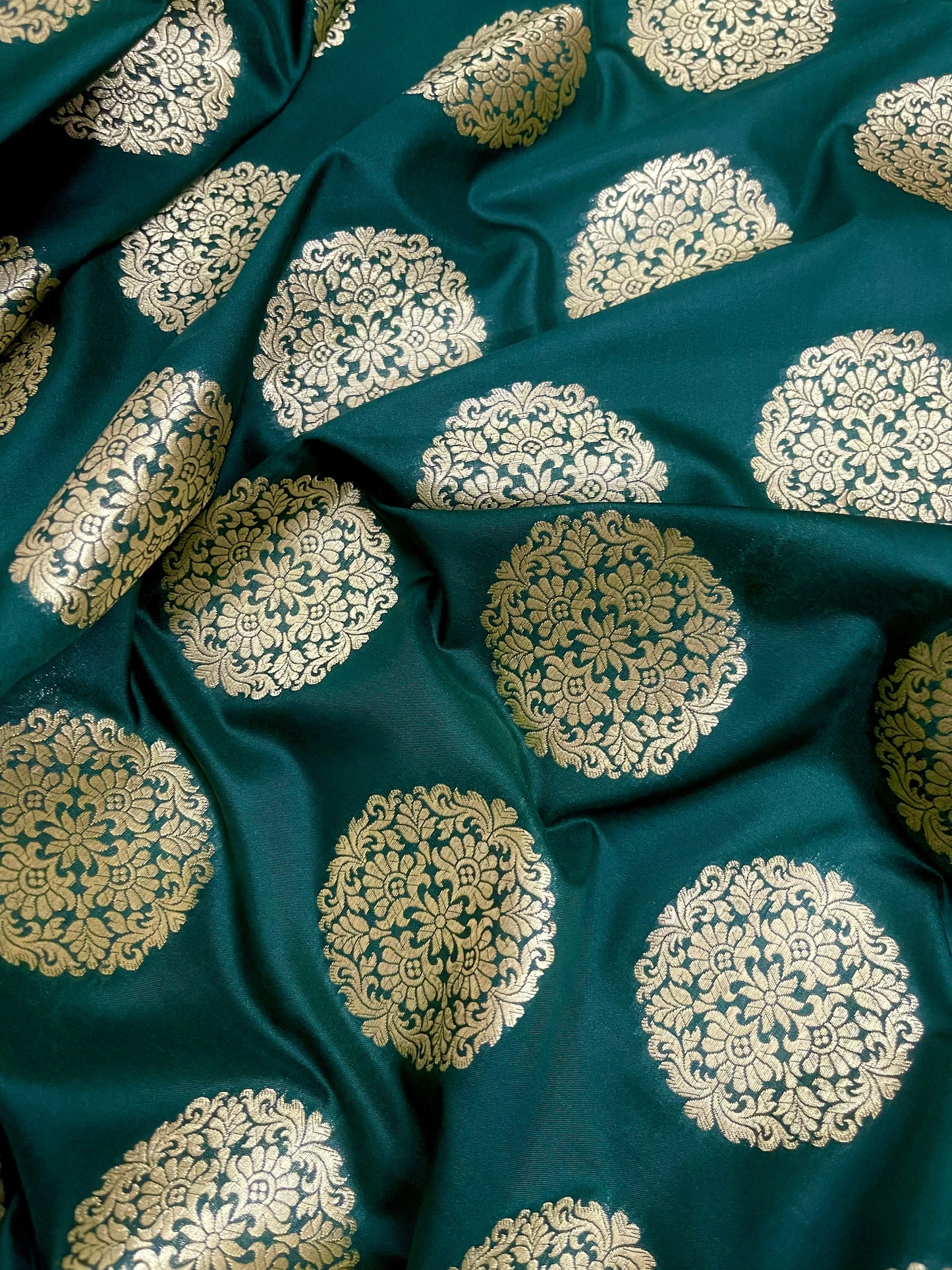 Indian Brocade Fabric Green and Gold Wedding Dress Fabric, Multiple yardage will come in the continuous length NF99