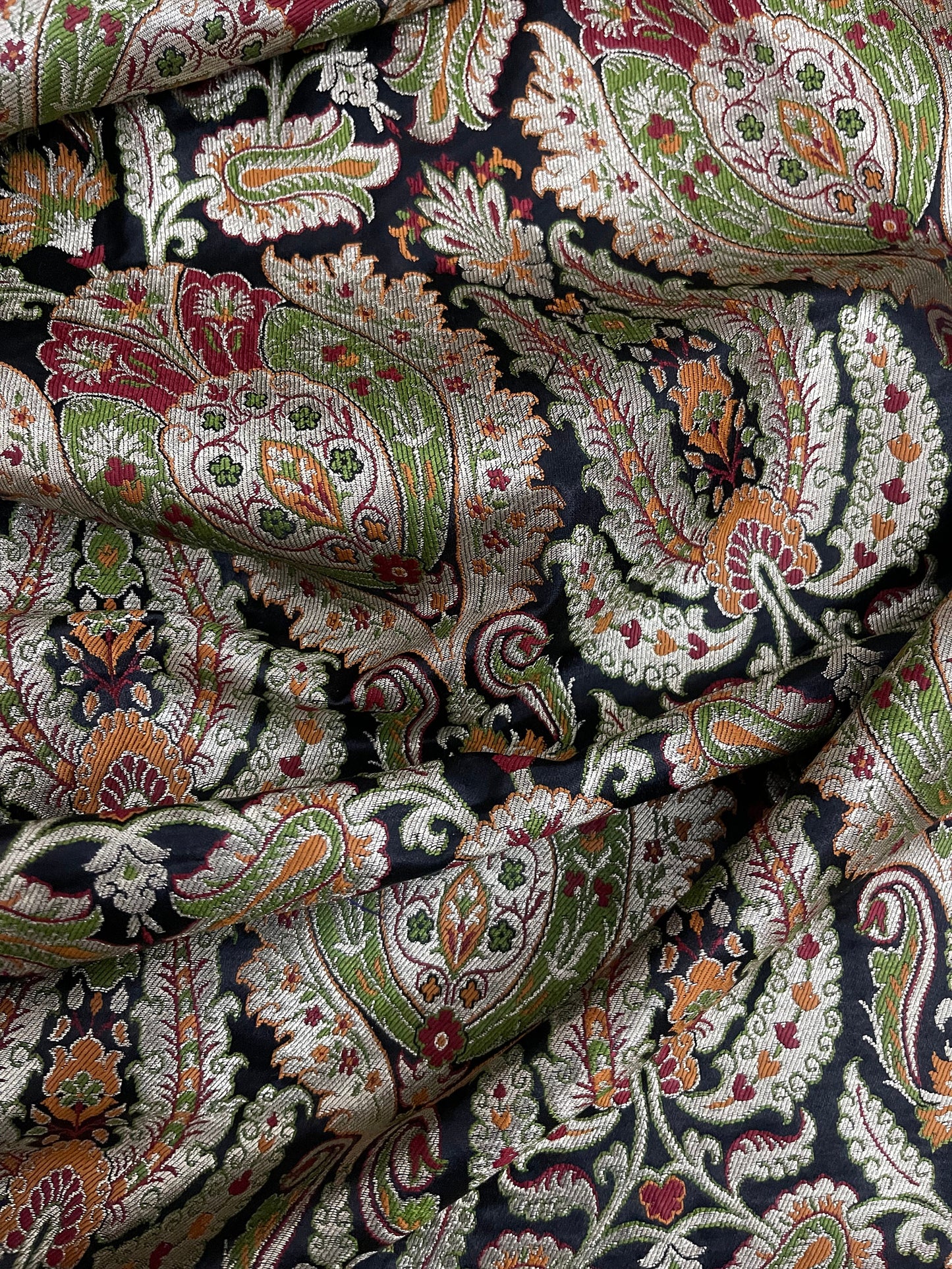 Indian Banarasi Brocade Fabric in Black and Gold color,  Multiple lengths will come in a continuous piece - NF678