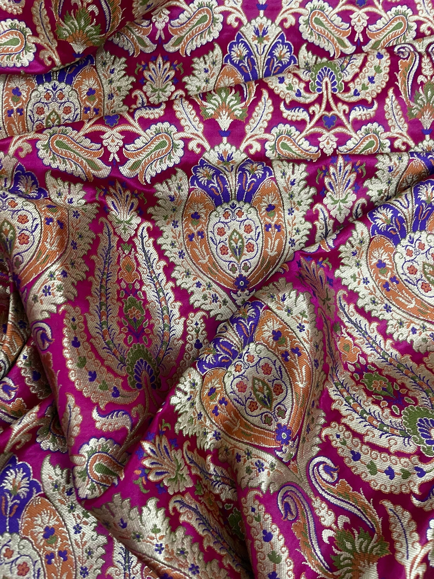 India Banarasi Brocade Fabric in Pink and Gold color, Multiple lengths will come in the continuous piece - NF346