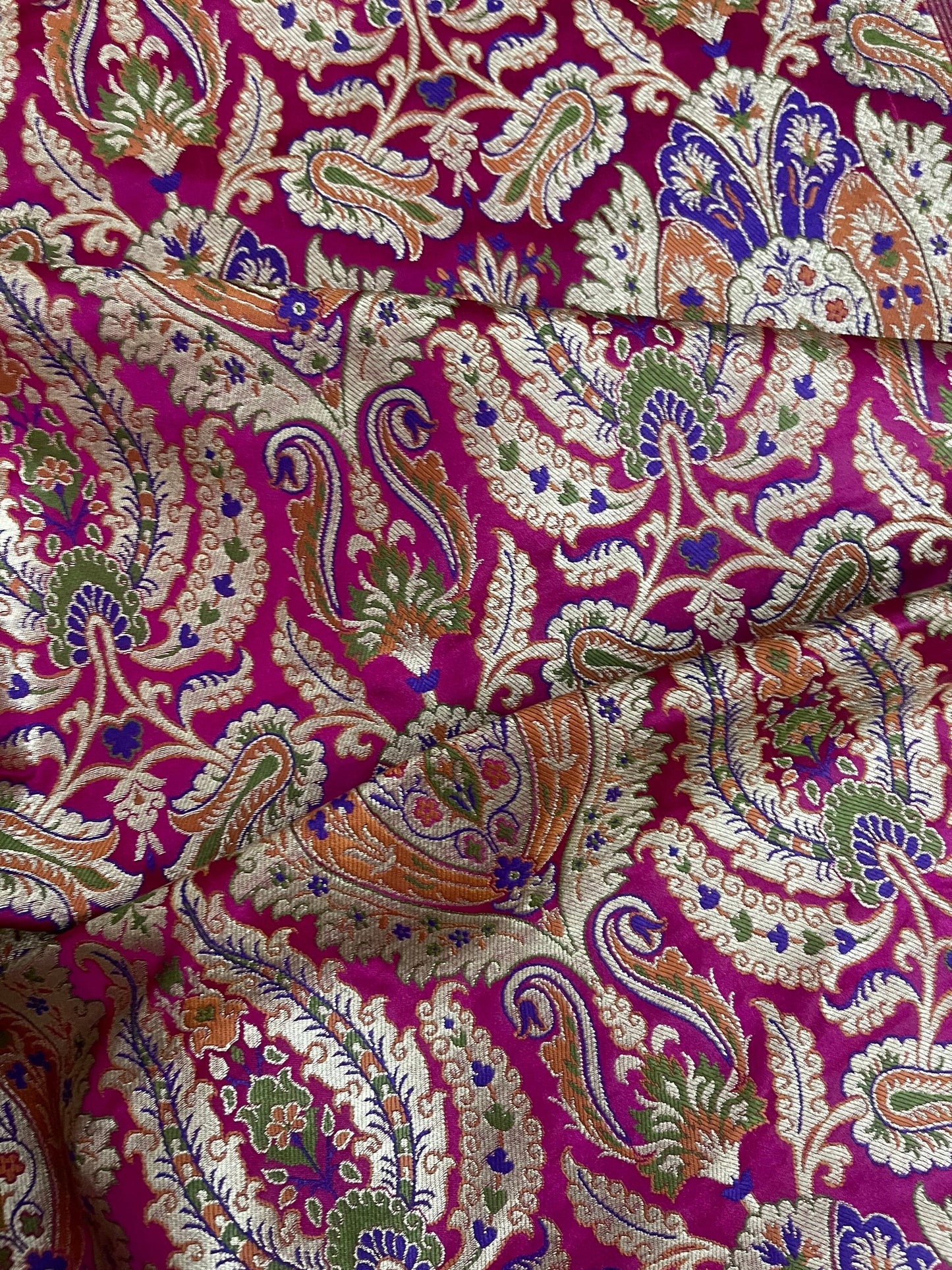 India Banarasi Brocade Fabric in Pink and Gold color, Multiple lengths will come in the continuous piece - NF346