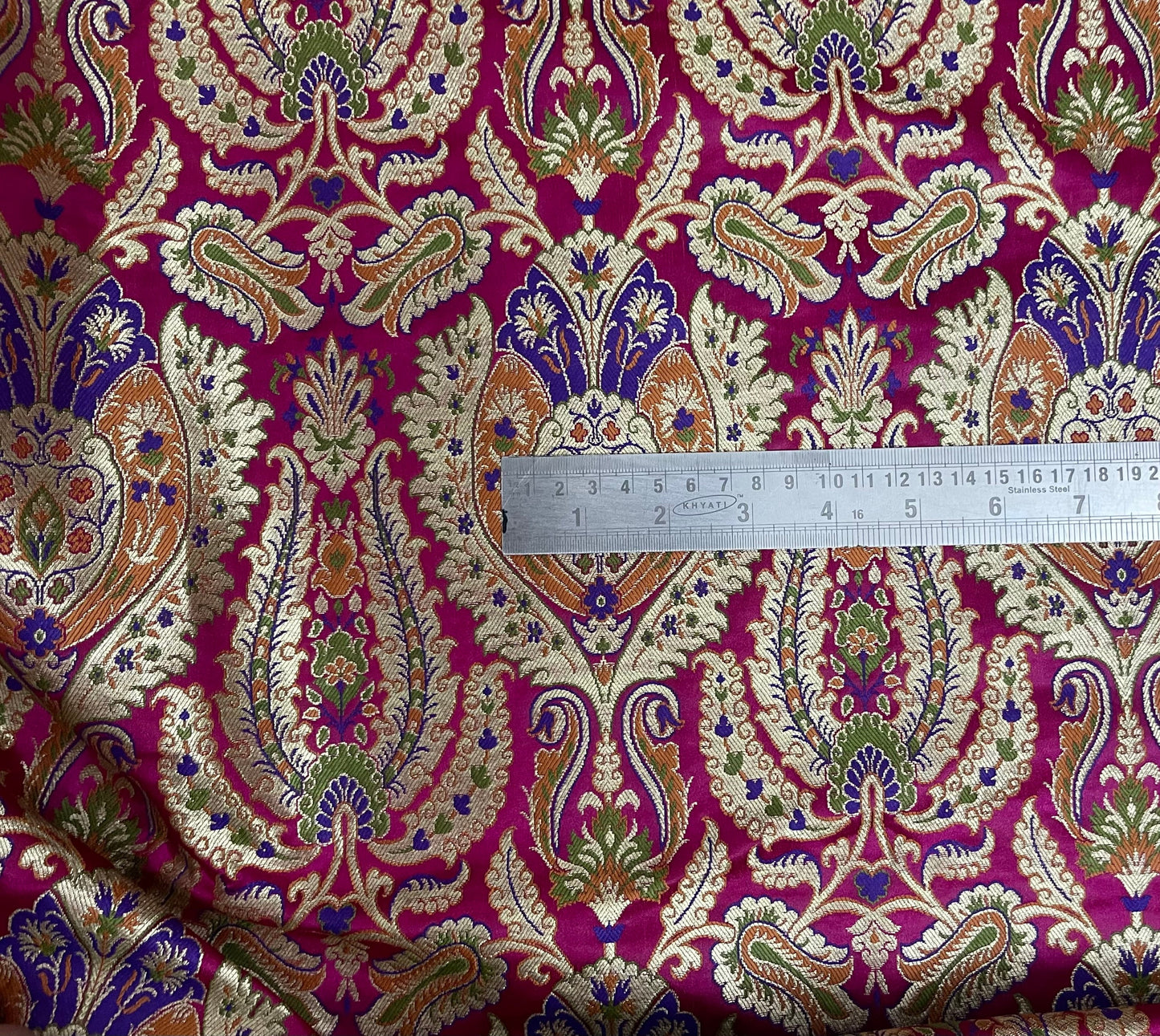 India Banarasi Brocade Fabric in Pink and Gold color, Multiple lengths will come in the continuous piece - NF346