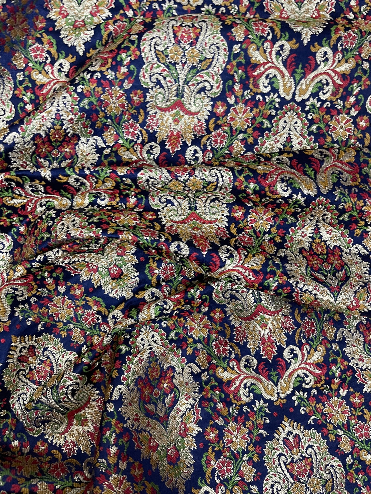 India Banarasi Brocade Fabric in Blue and Gold color, Multiple lengths will come in the continuous piece - NF368