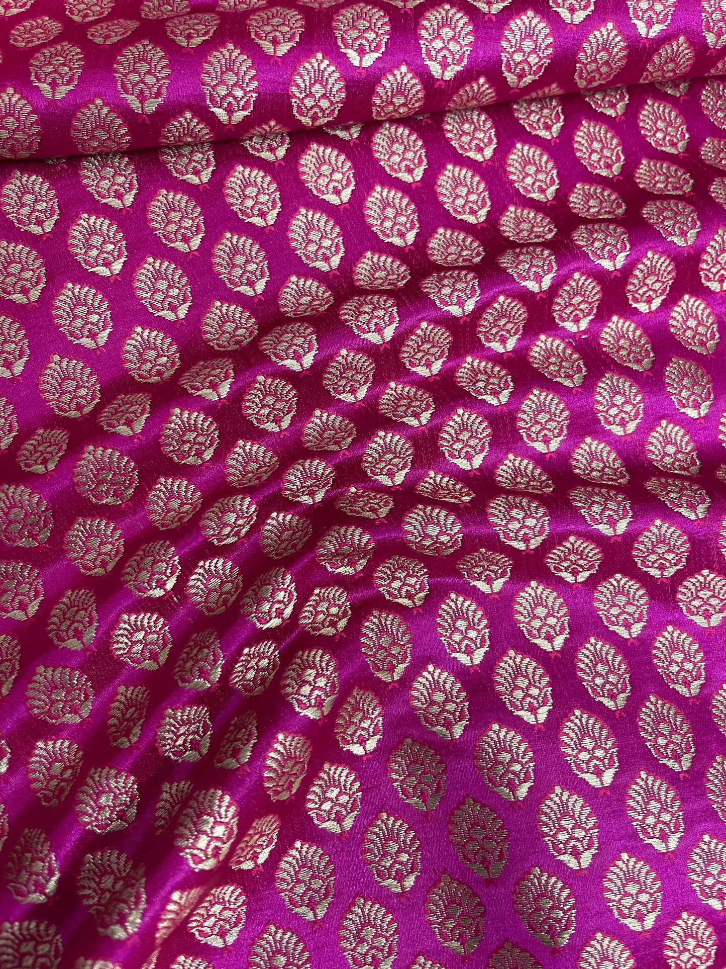 Indian Banarasi Brocade fabric in Pink and Gold color, Multiple lengths will come in a continuous piece - NF691