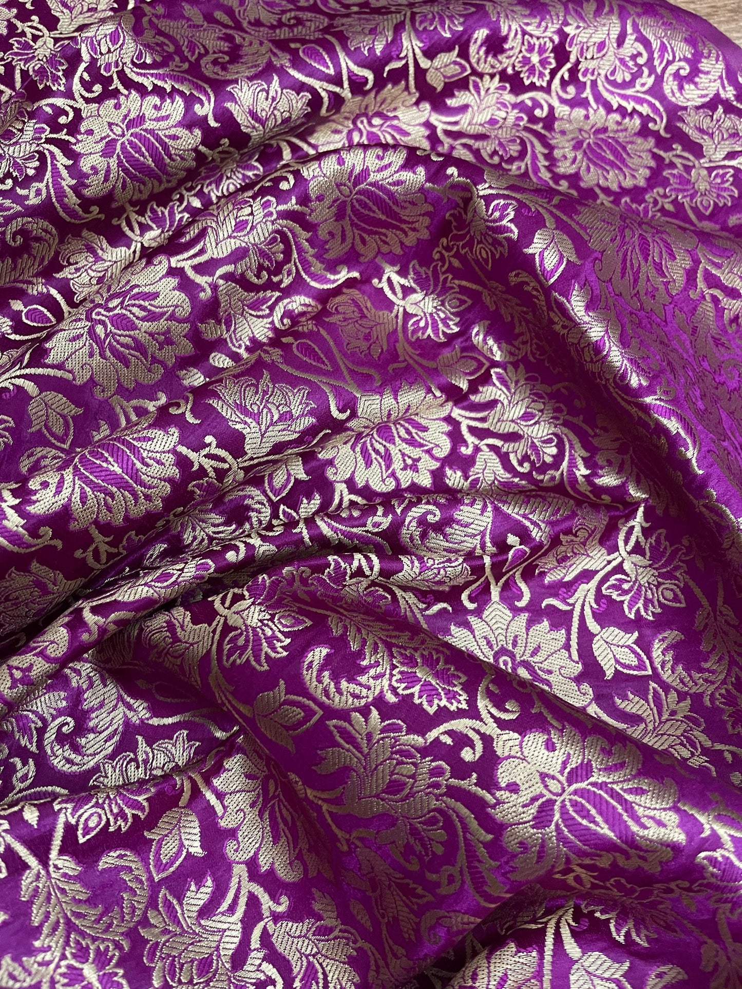 Indian Banarasi Brocade Fabric in Purple and Gold color, Multiple lengths will come in the continuous piece - NF127