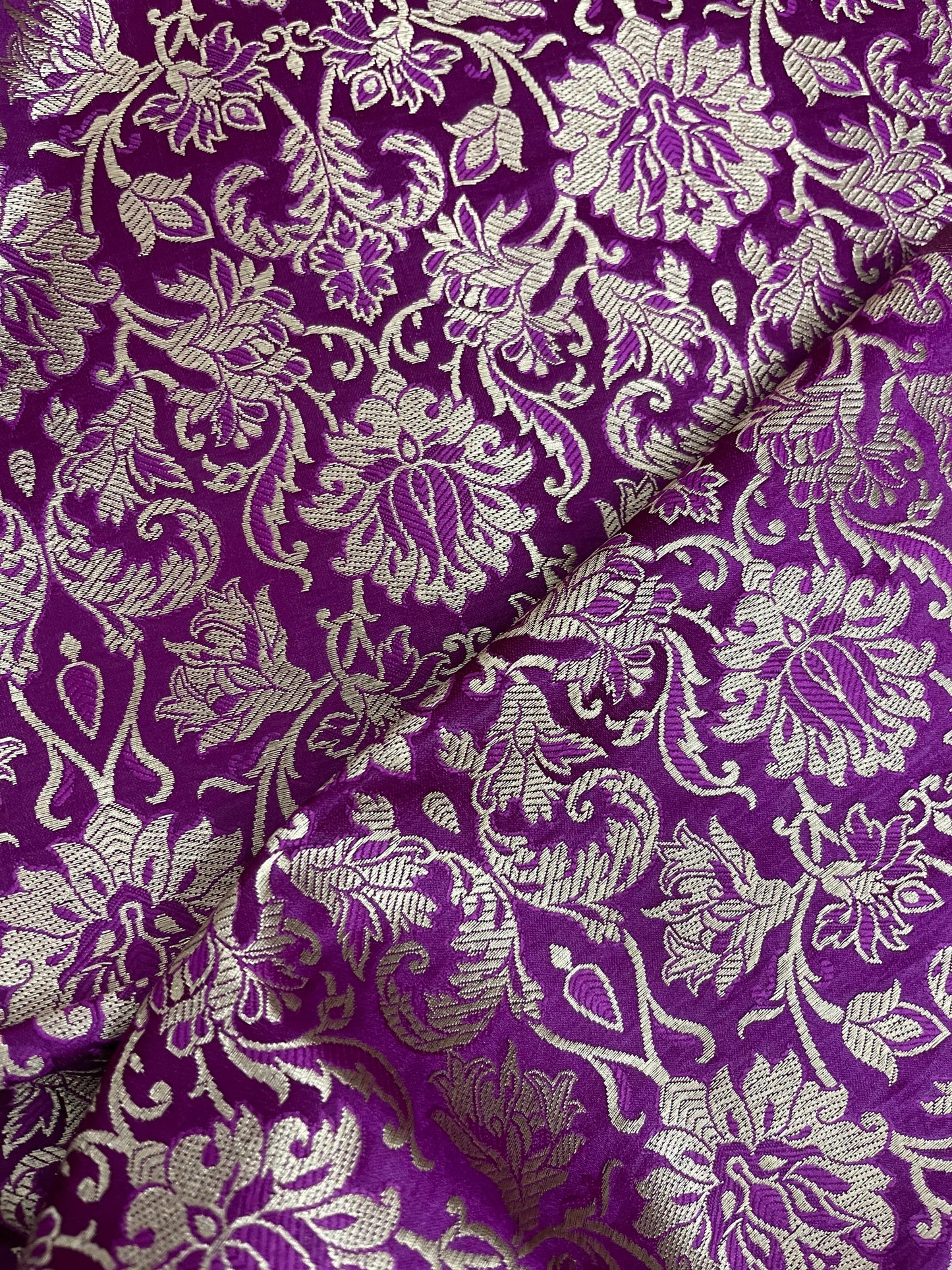 Indian Banarasi Brocade Fabric in Purple and Gold color, Multiple lengths will come in the continuous piece - NF127