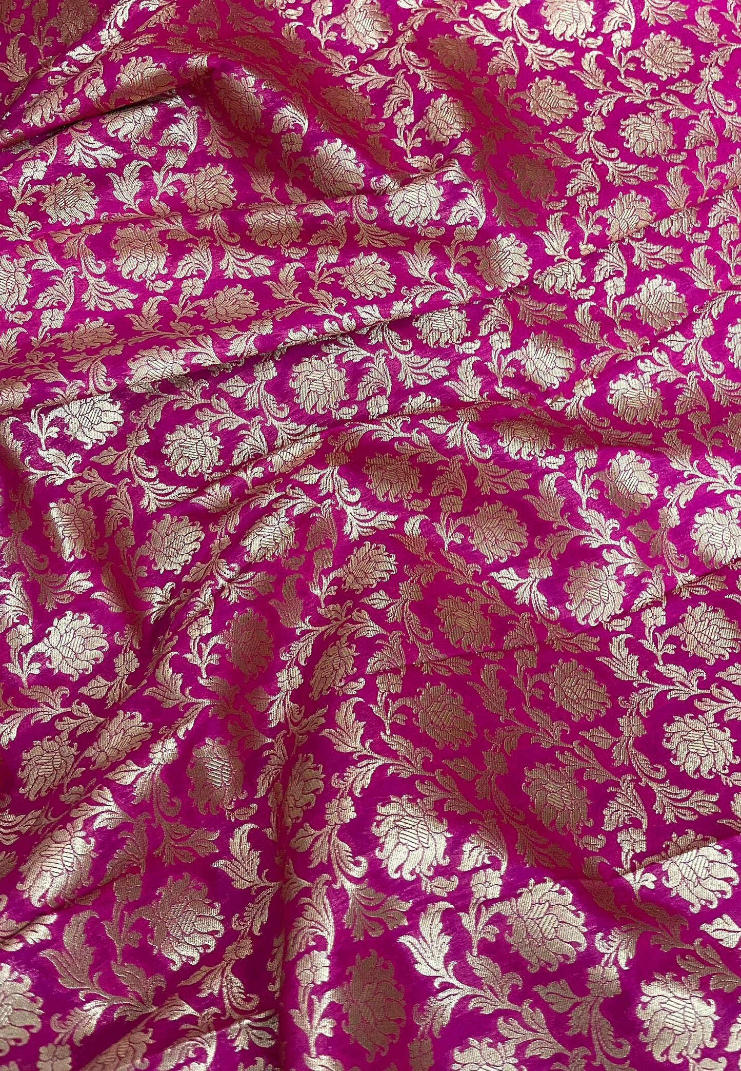 Indian Banarasi Brocade Fabric in Pink and Gold color, Multiple lengths will come in the continuous piece - NF204