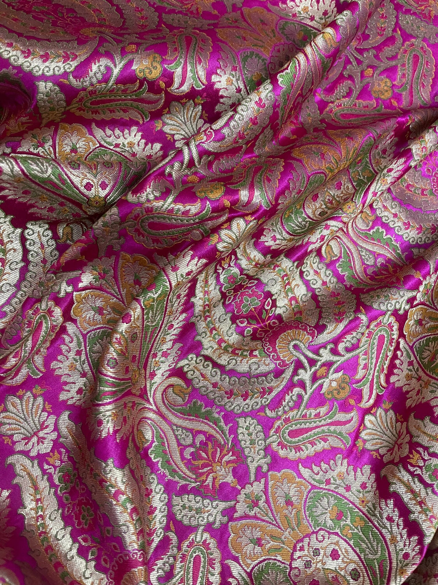 India Banarasi Brocade Fabric in Pink and Gold color, Multiple lengths will come in the continuous piece - NF345