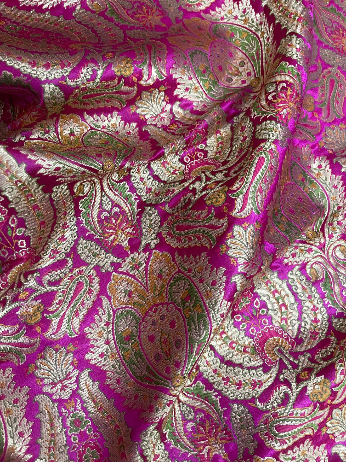 India Banarasi Brocade Fabric in Pink and Gold color, Multiple lengths will come in the continuous piece - NF345