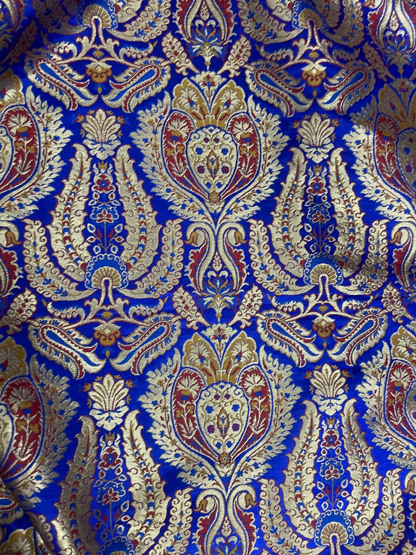 Indian Banarasi Brocade Fabric in Blue and Gold color, Multiple lengths will come in the continuous piece - NF352