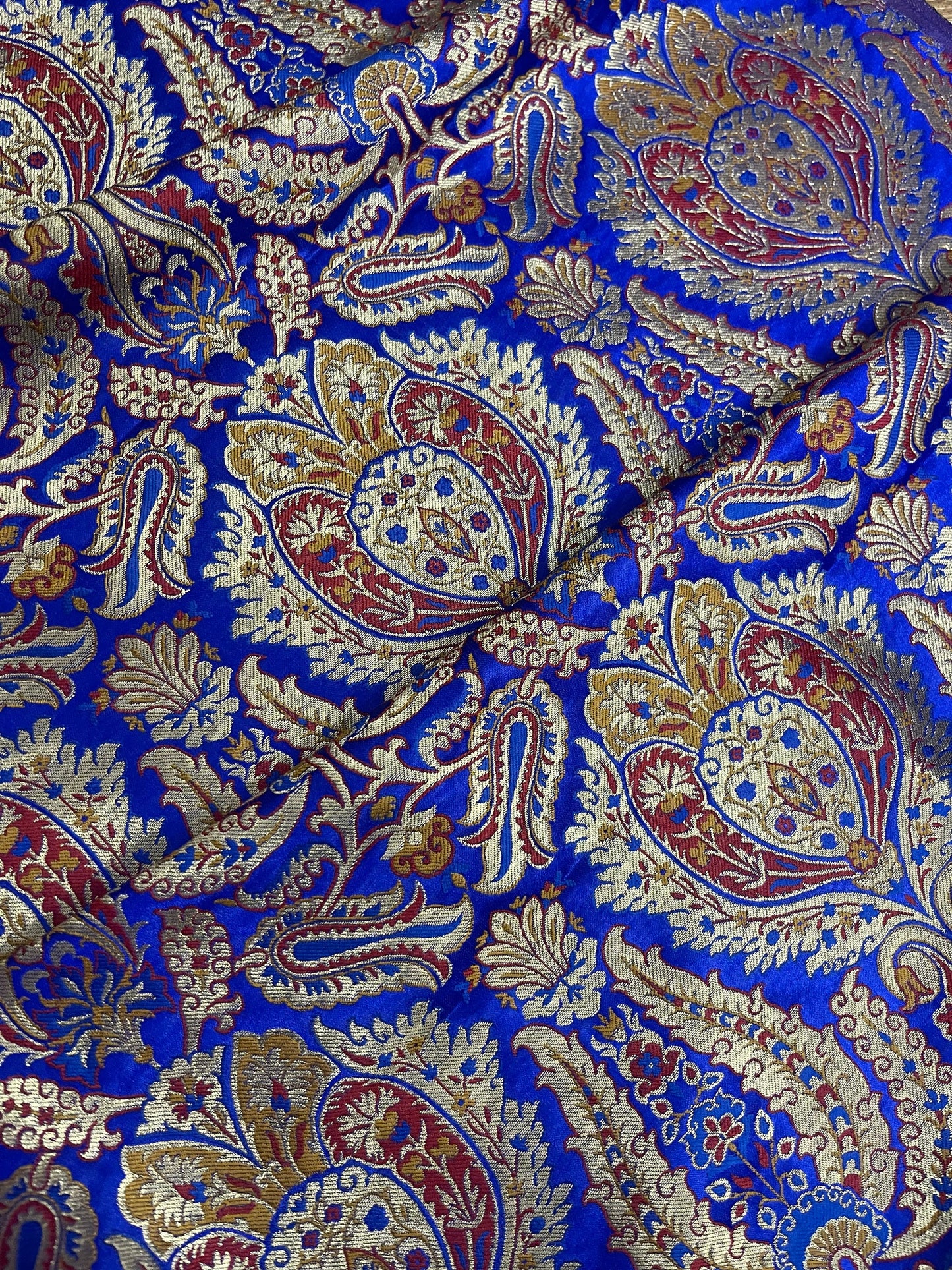 Indian Banarasi Brocade Fabric in Blue and Gold color, Multiple lengths will come in the continuous piece - NF352