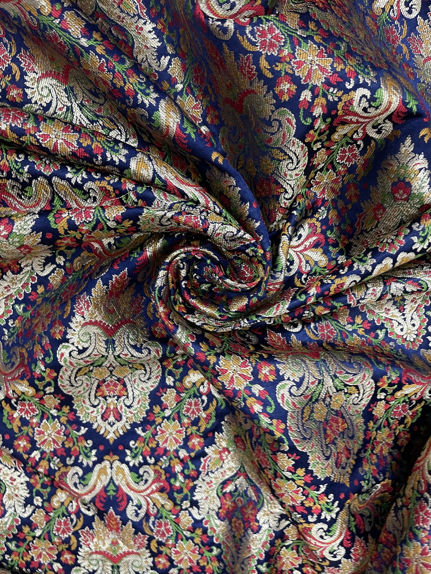 India Banarasi Brocade Fabric in Blue and Gold color, Multiple lengths will come in the continuous piece - NF368