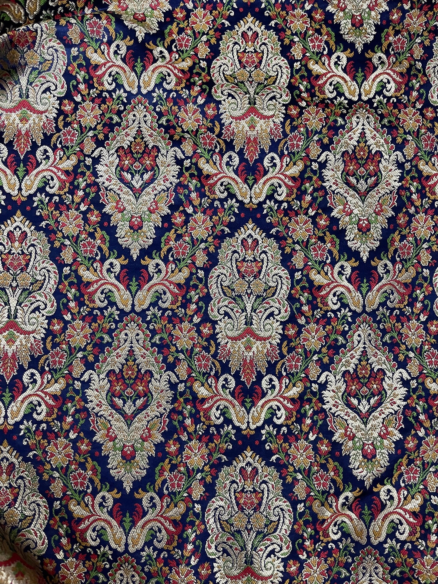 India Banarasi Brocade Fabric in Blue and Gold color, Multiple lengths will come in the continuous piece - NF368