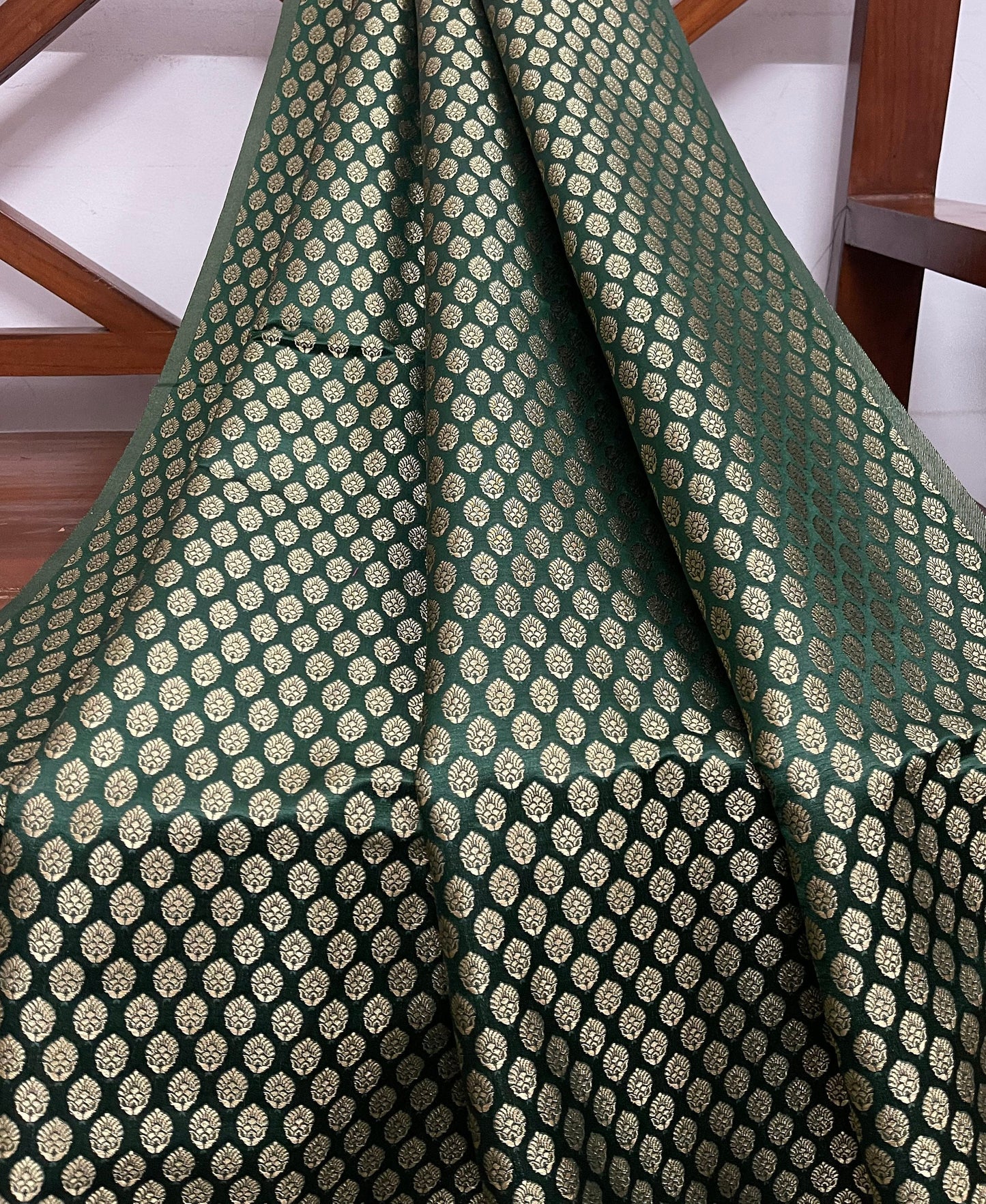 Indian brocade Fabric in Green and Gold color, Multiple lengths will come in the continuous piece - NF181