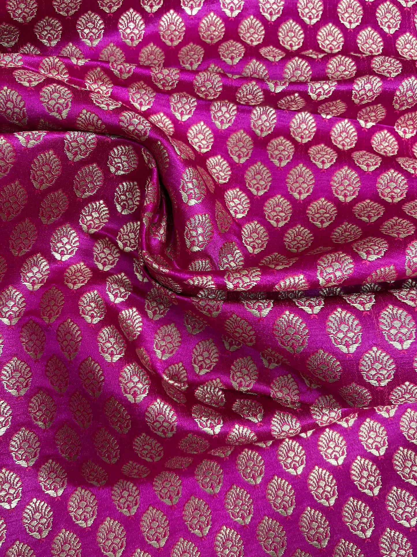 Indian Banarasi Brocade fabric in Pink and Gold color, Multiple lengths will come in a continuous piece - NF691