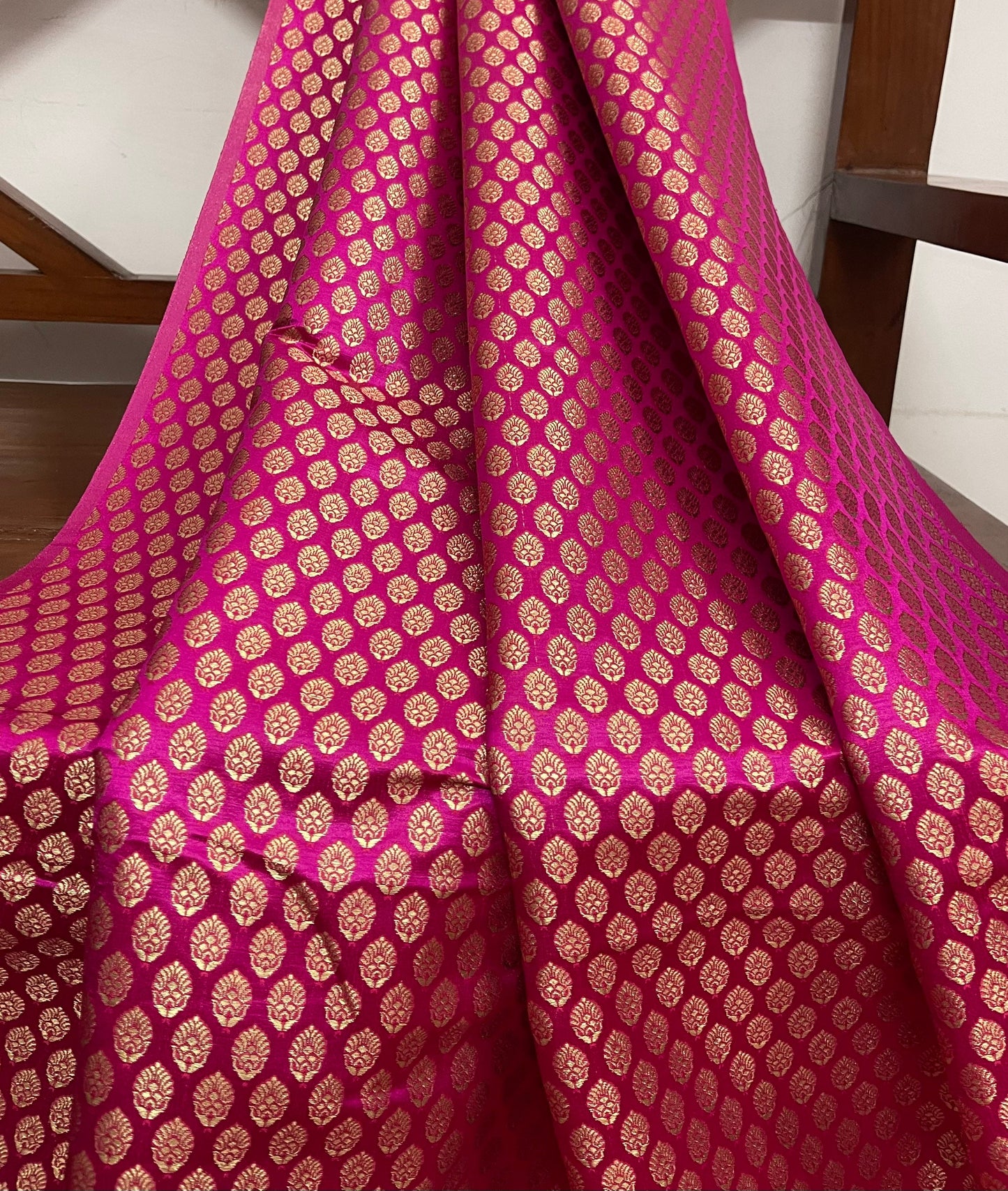 Indian Banarasi Brocade fabric in Pink and Gold color, Multiple lengths will come in a continuous piece - NF691