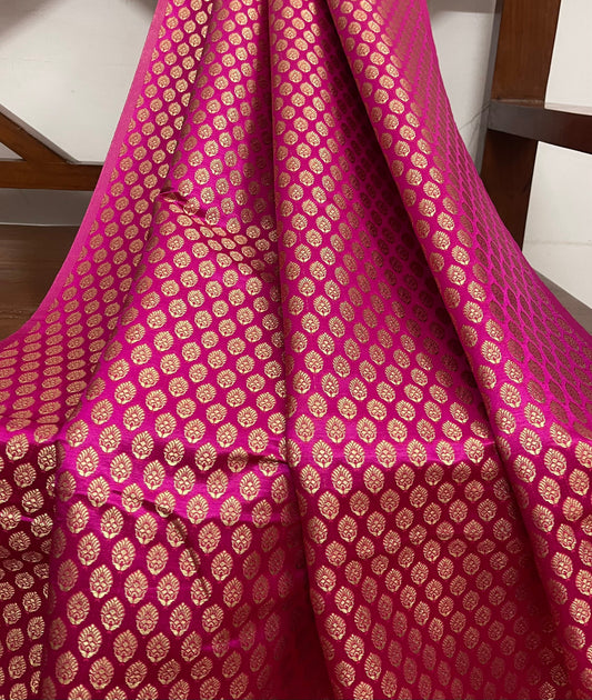 Banarasi Brocade fabric, Pink Gold Jacquard fabric, Floral brocade, Historical fabric, Designer fabric, Renaissance fabric, Gothic fabric - NFAF691