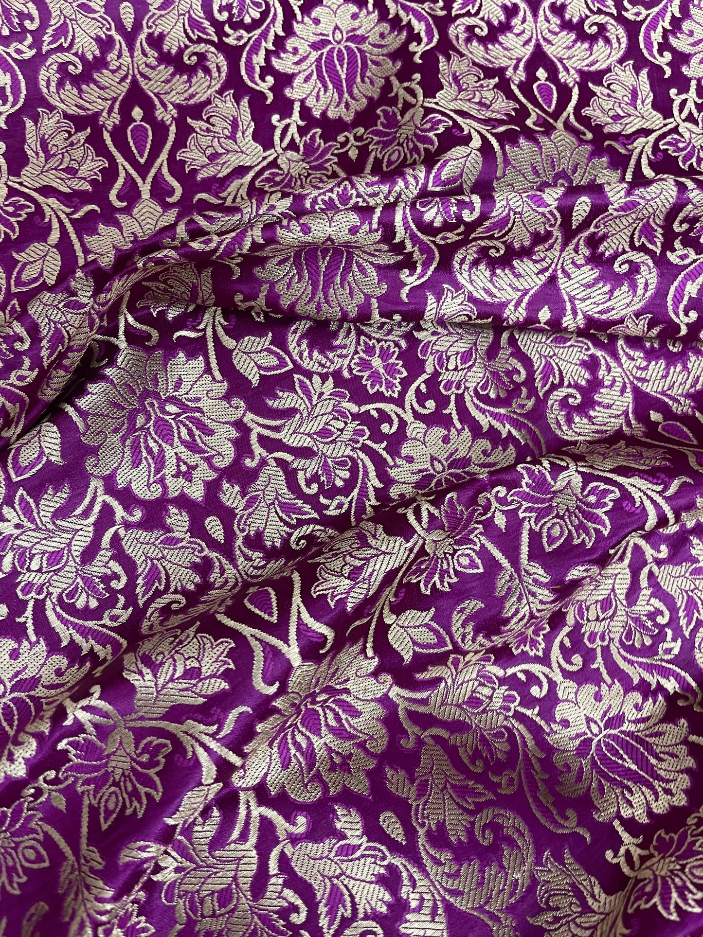 Indian Banarasi Brocade Fabric in Purple and Gold color, Multiple lengths will come in the continuous piece - NF127