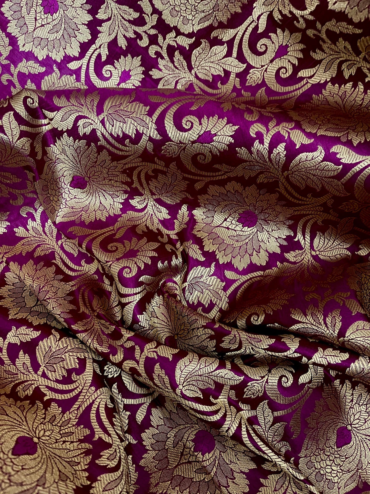 Indian Banarasi Brocade Fabric in Purple and Gold color, Multiple length will come in a continuous piece - NF795