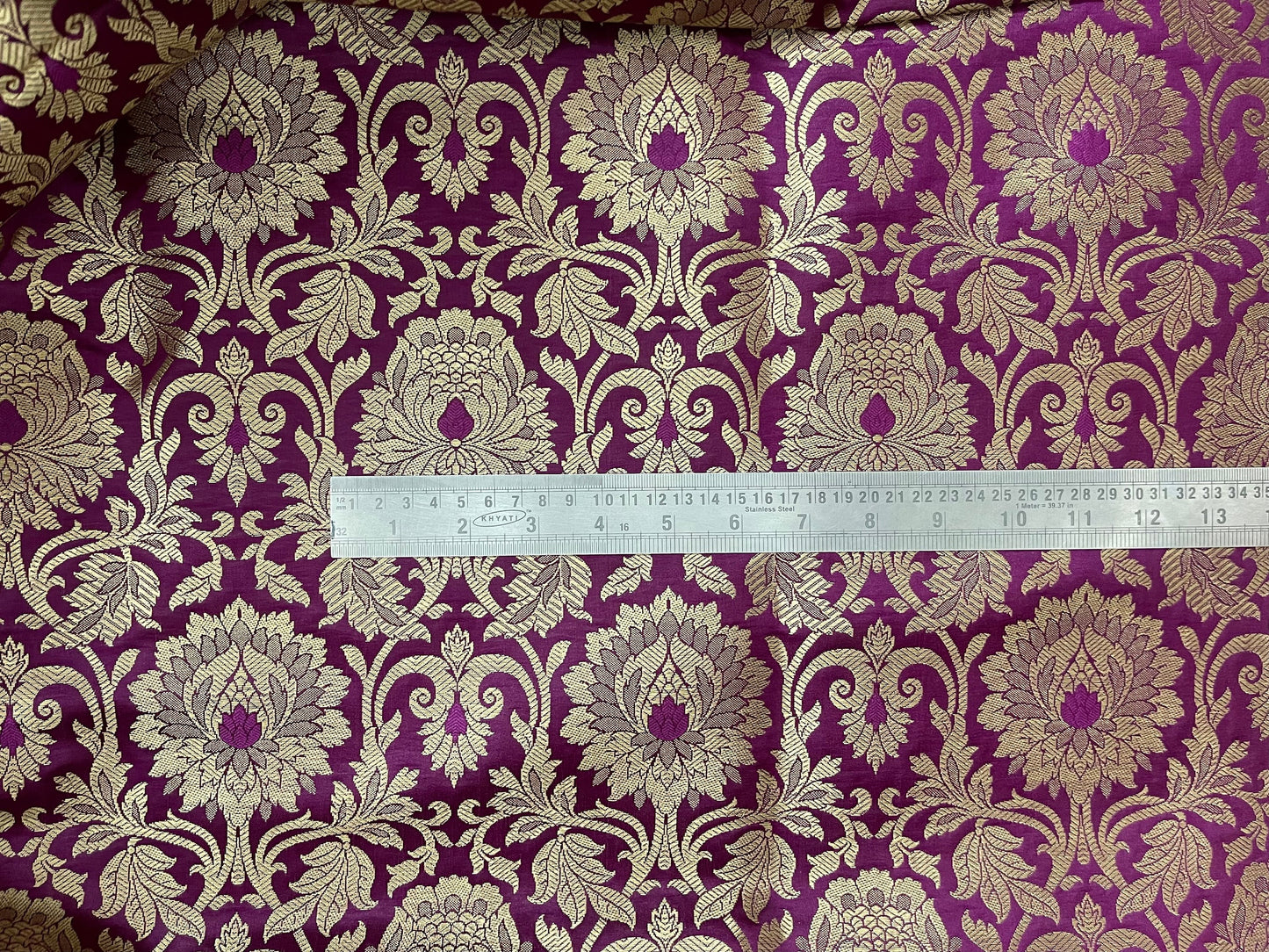 Indian Banarasi Brocade Fabric in Purple and Gold color, Multiple length will come in a continuous piece - NF795