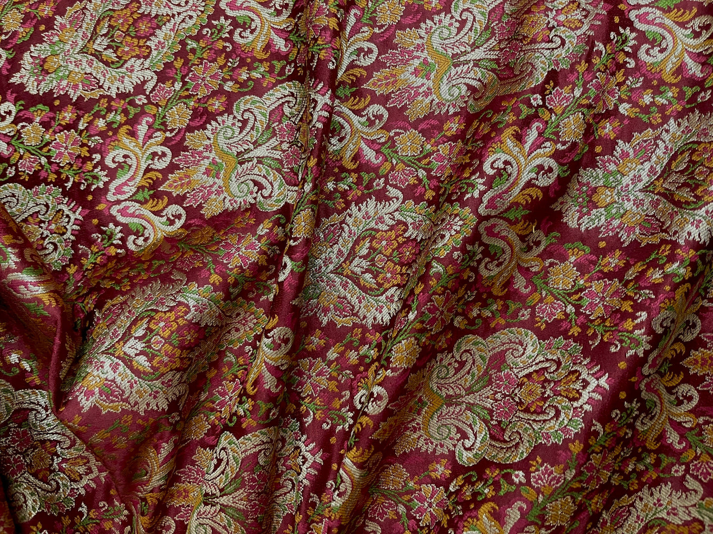 India Banarasi Brocade Fabric Red and Gold color, Multiple lengths will come in the continuous piece - NF344