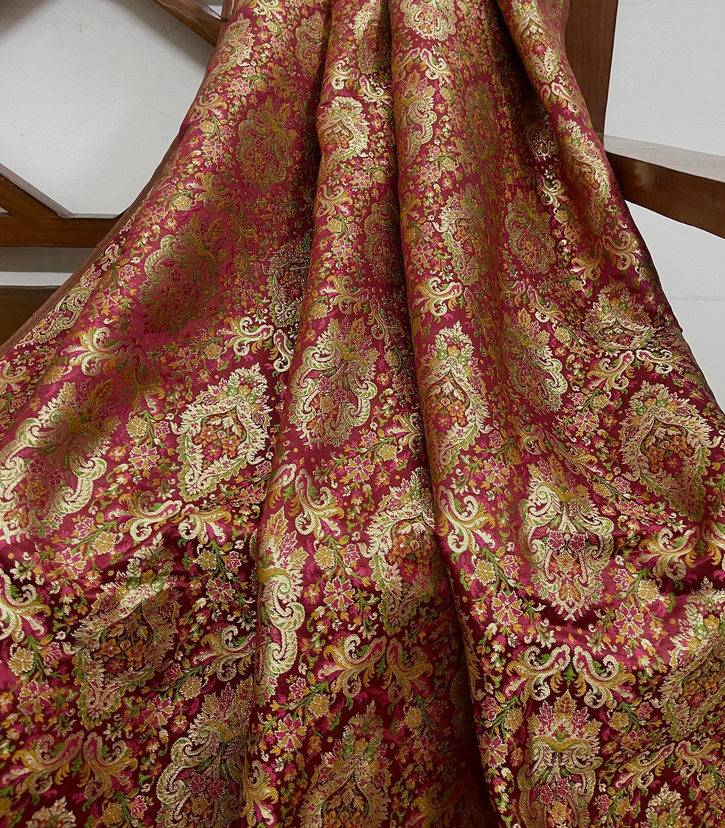 India Banarasi Brocade Fabric Red and Gold color, Multiple lengths will come in the continuous piece - NF344