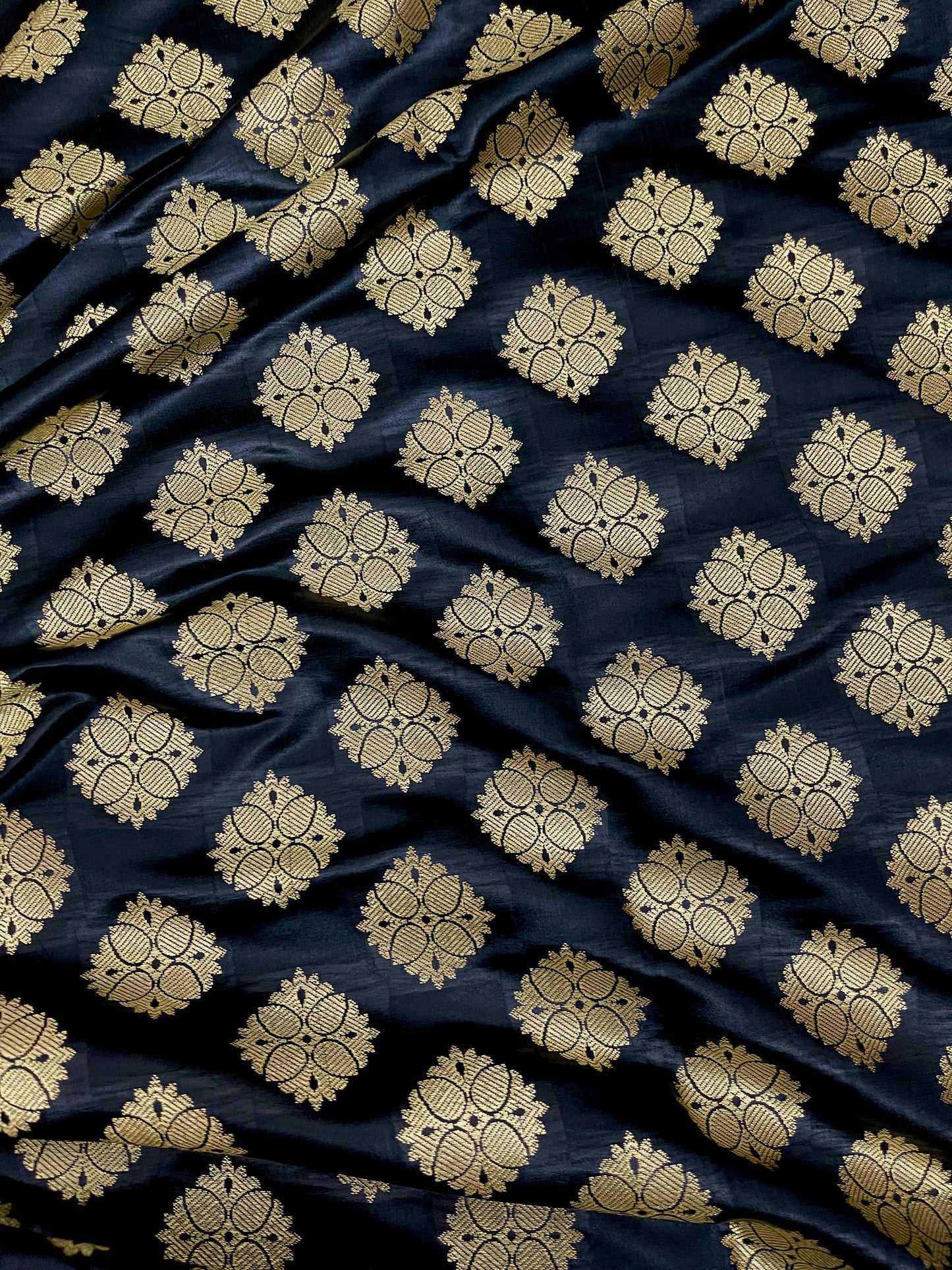 Indian Banarasi Brocade fabric in Black and Gold color, Multiple lengths will come in the continuous piece - NF309