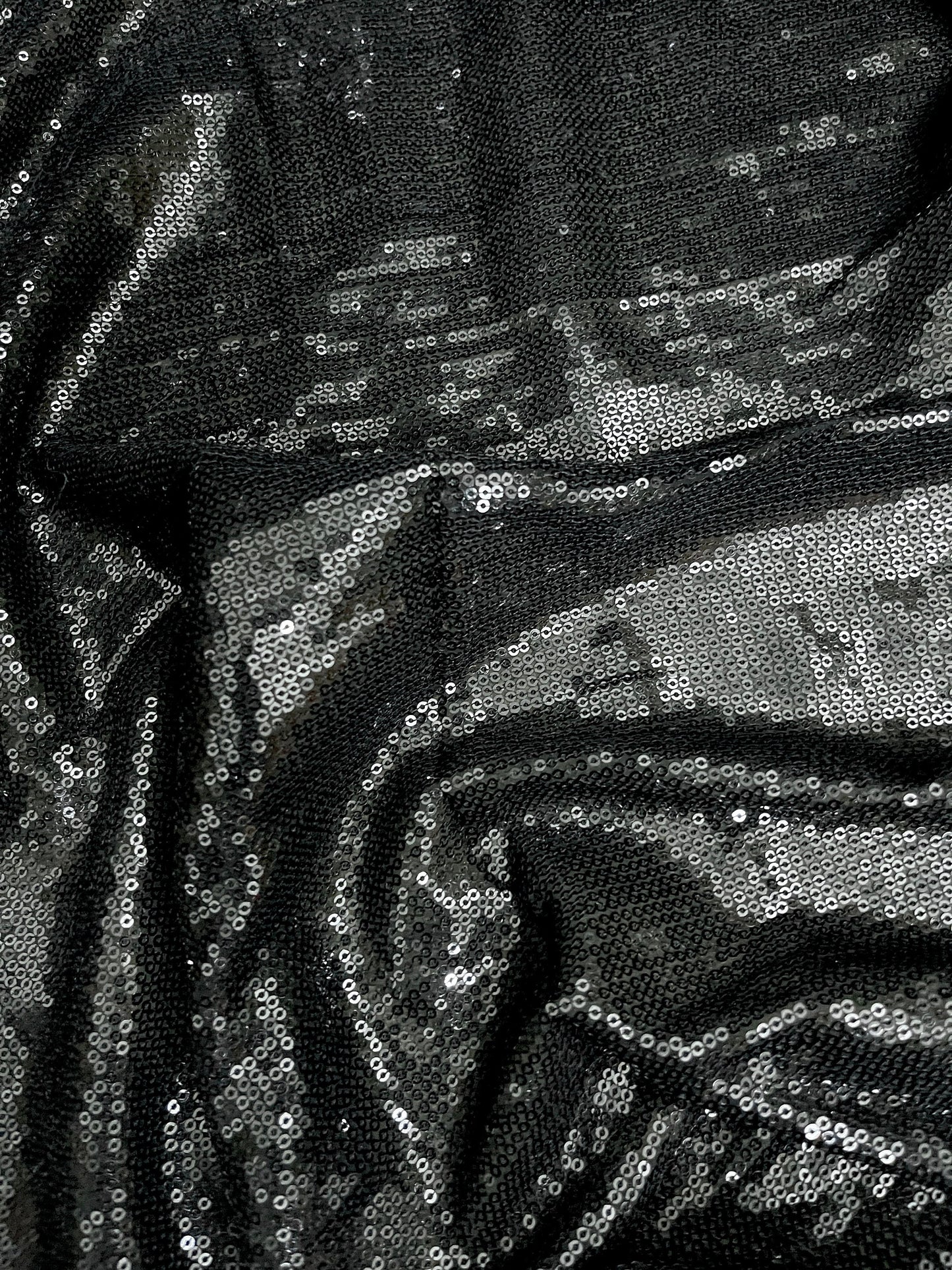 Embroidered Sequin Georgette Fabric in Black color, Multiple lengths will come in the continuous piece - SQAF02