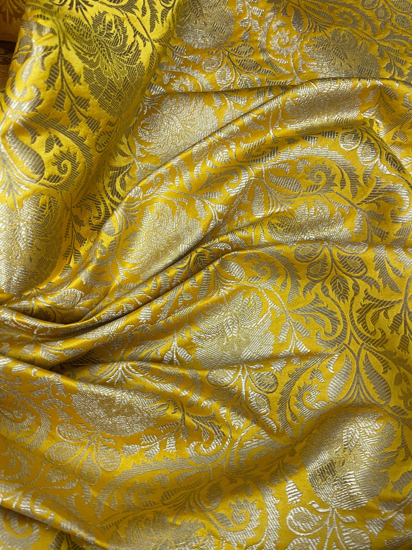 Indian banarasi Brocade Fabric in Yellow and Gold color, Multiple lengths will come in the continuous piece - NF330