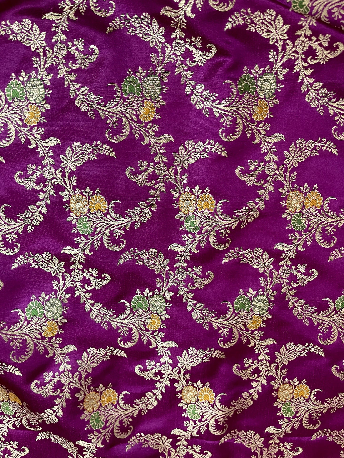 Indian Banarasi Brocade Fabric in Purple Magenta and Gold color, Multiple lengths will come in the continuous piece - NF207