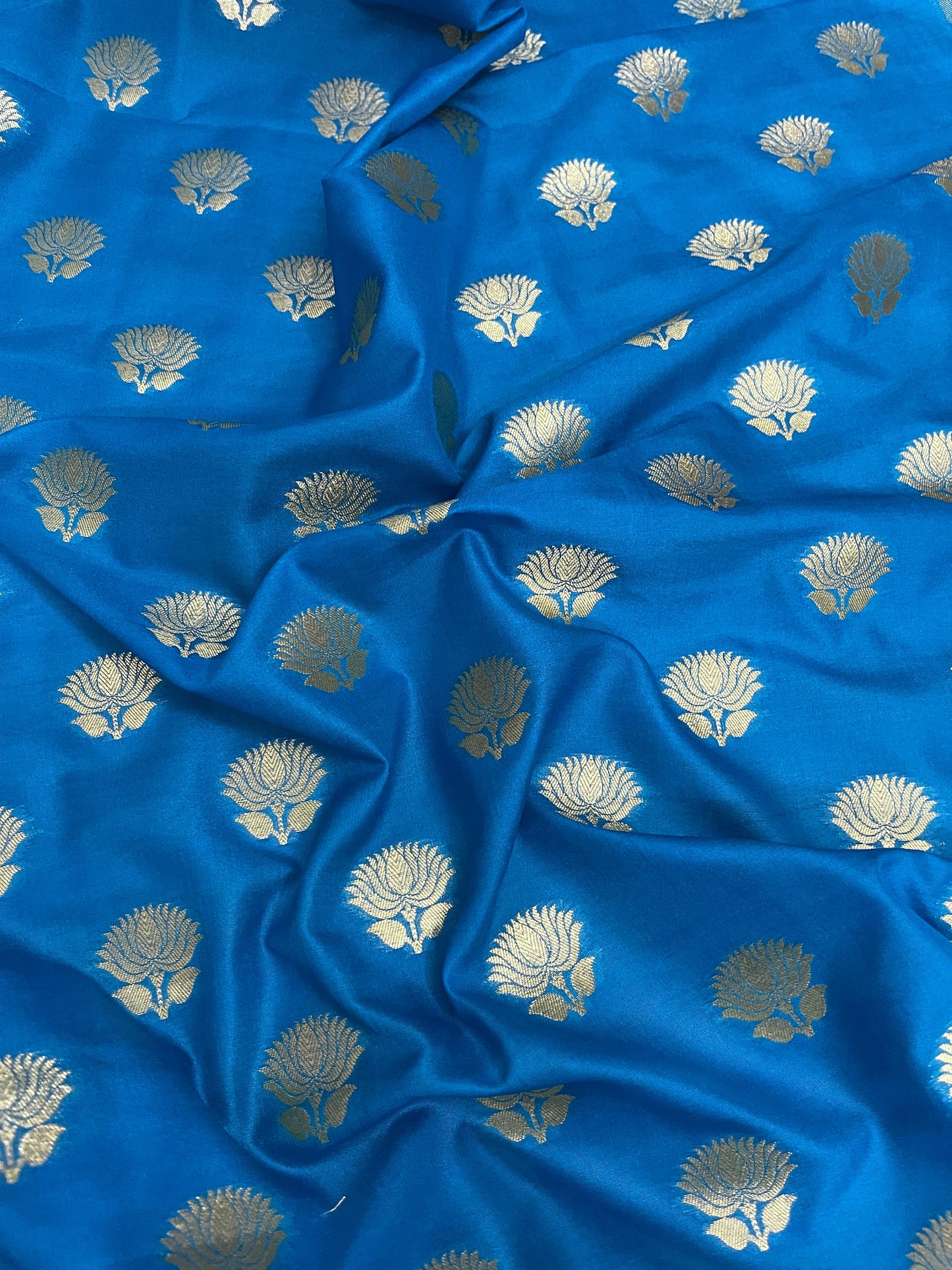 India Banarasi Brocade Fabric in Blue and Gold color, Multiple lengths will come in the continuous piece - NFAF91A