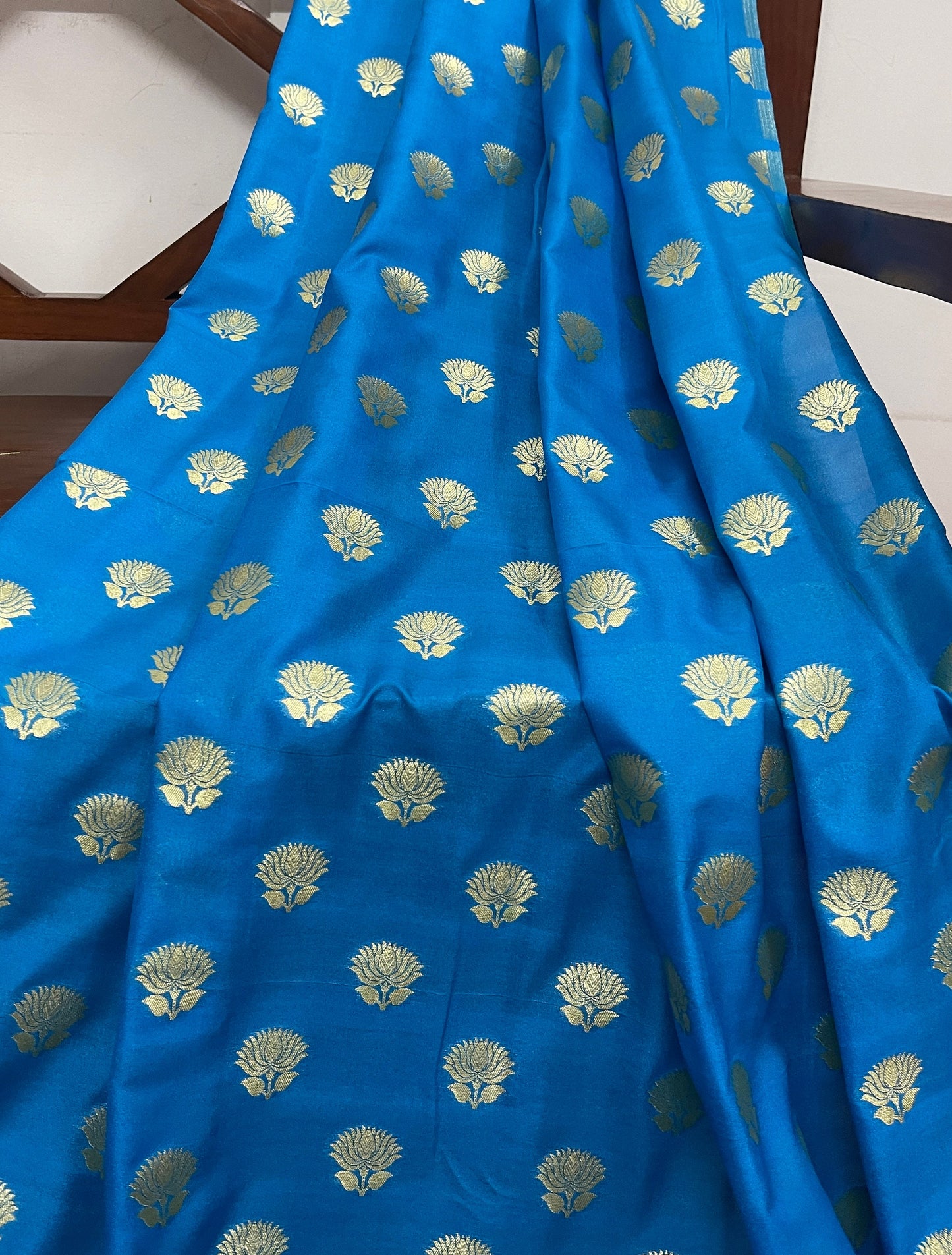 India Banarasi Brocade Fabric in Blue and Gold color, Multiple lengths will come in the continuous piece - NFAF91A