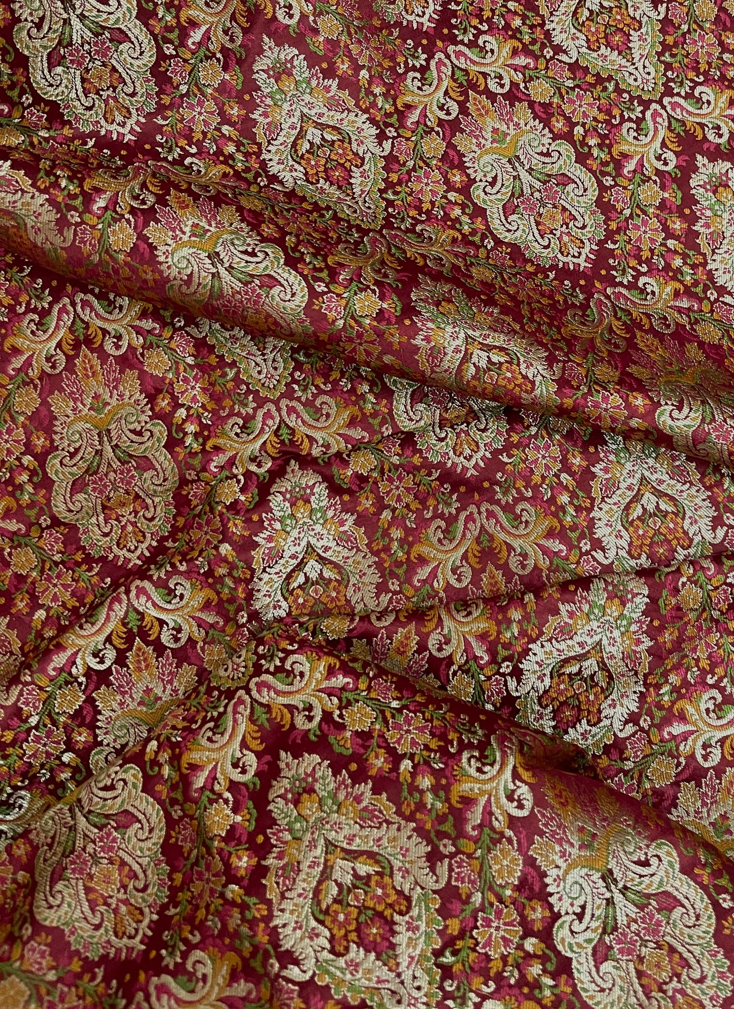 India Banarasi Brocade Fabric Red and Gold color, Multiple lengths will come in the continuous piece - NF344