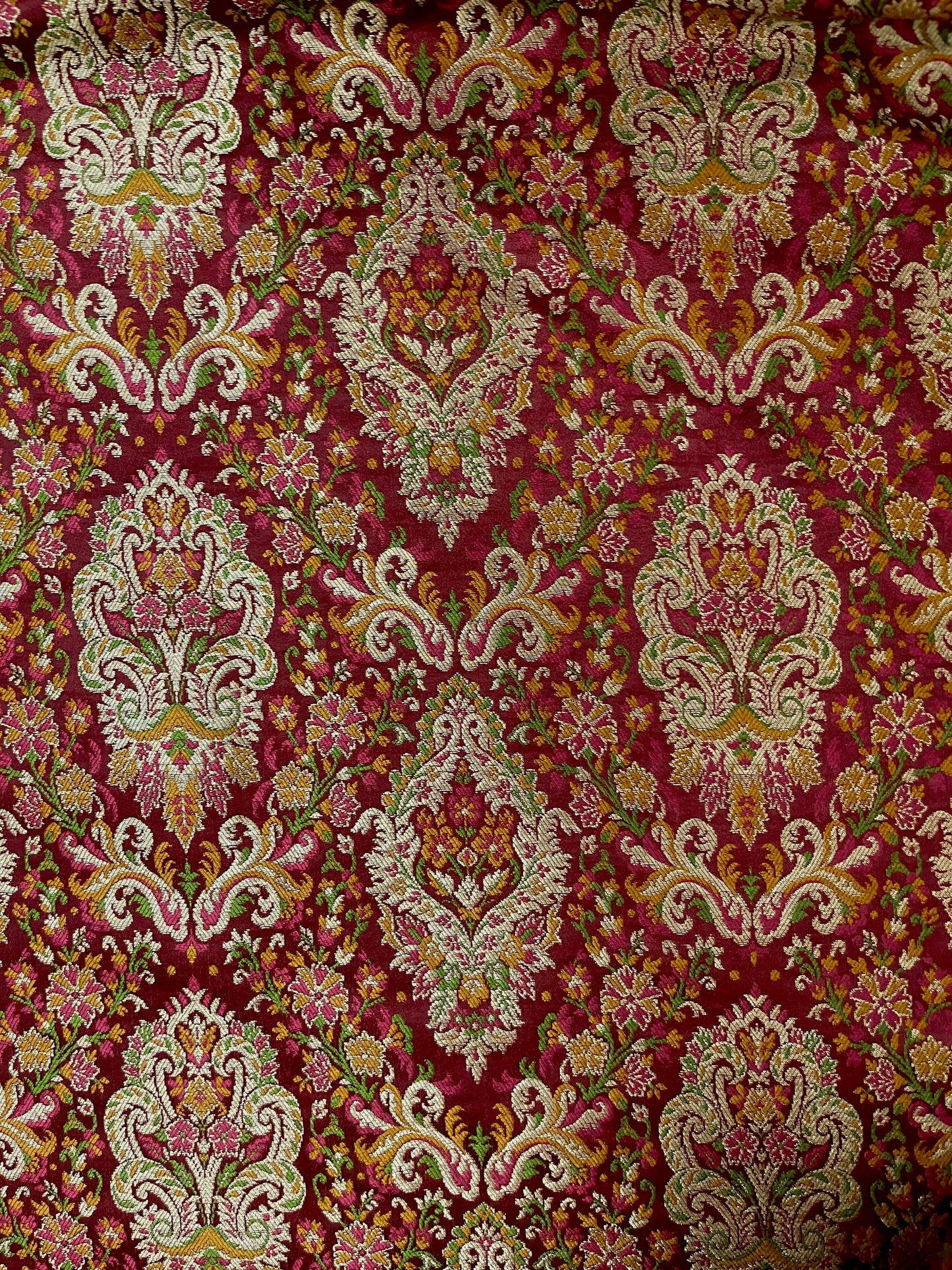 India Banarasi Brocade Fabric Red and Gold color, Multiple lengths will come in the continuous piece - NF344