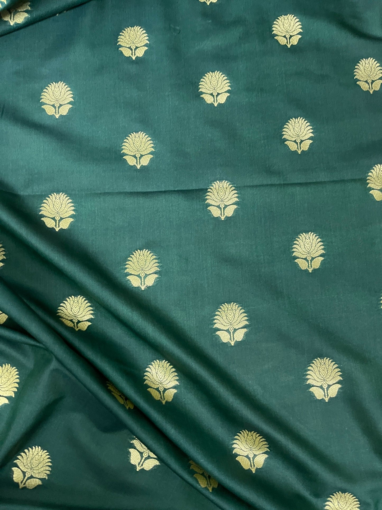 Indian Banarasi Brocade fabric in Green and Gold color, Multiple lengths will come in the continuous piece - NF385