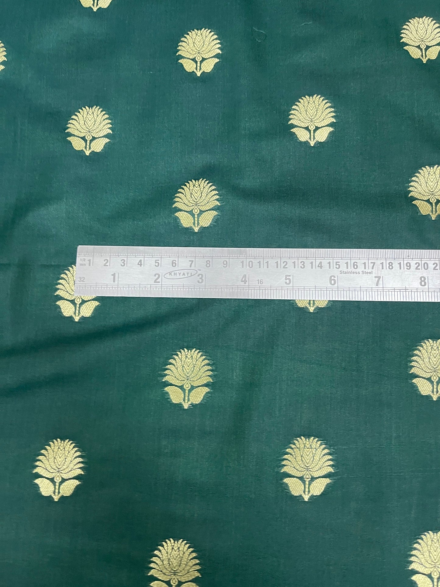 Indian Banarasi Brocade fabric in Green and Gold color, Multiple lengths will come in the continuous piece - NF385