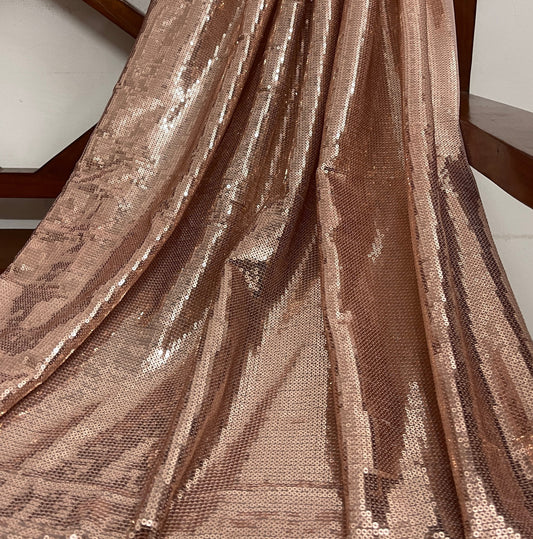 Embroidered Sequin Georgette Fabric in Rose Gold color, Multiple lengths will come in the continuous piece - SQAF03