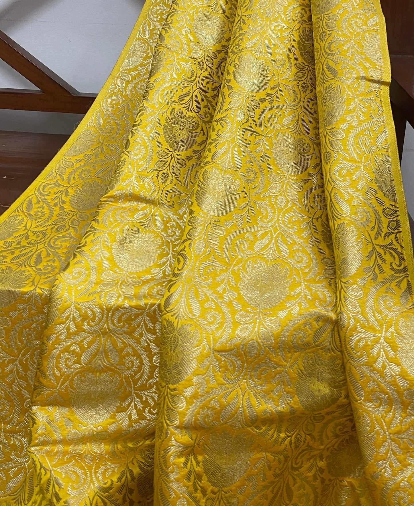 Indian banarasi Brocade Fabric in Yellow and Gold color, Multiple lengths will come in the continuous piece - NF330