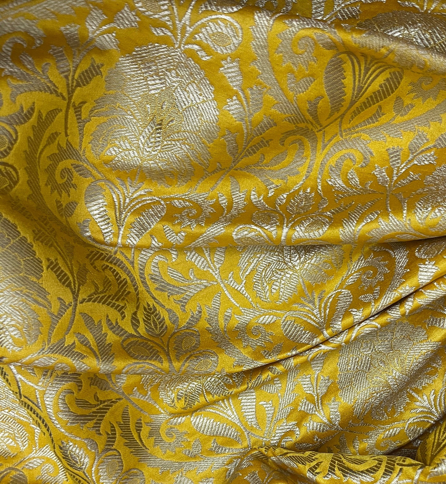 Indian banarasi Brocade Fabric in Yellow and Gold color, Multiple lengths will come in the continuous piece - NF330