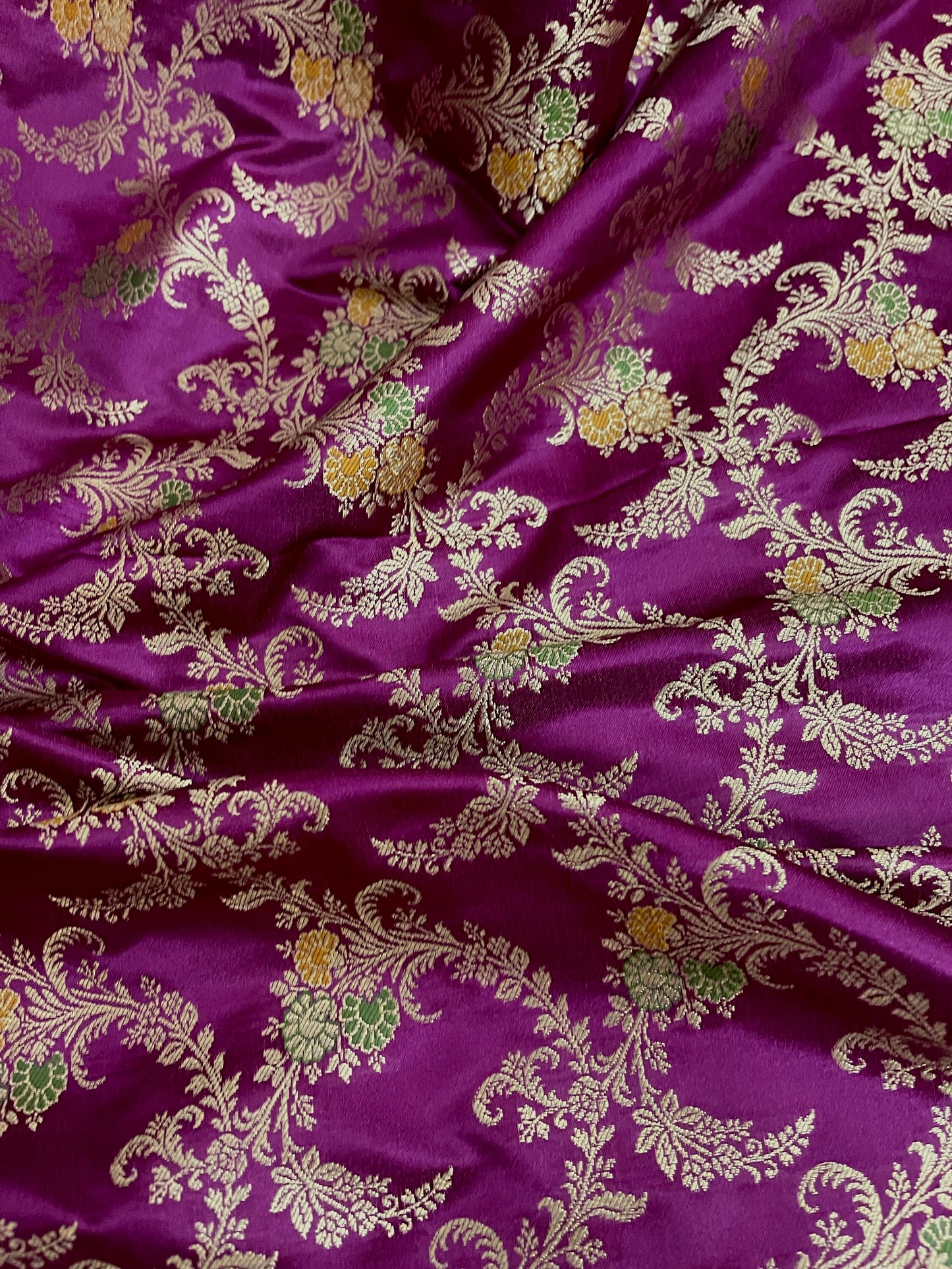 Indian Banarasi Brocade Fabric in Purple Magenta and Gold color, Multiple lengths will come in the continuous piece - NF207