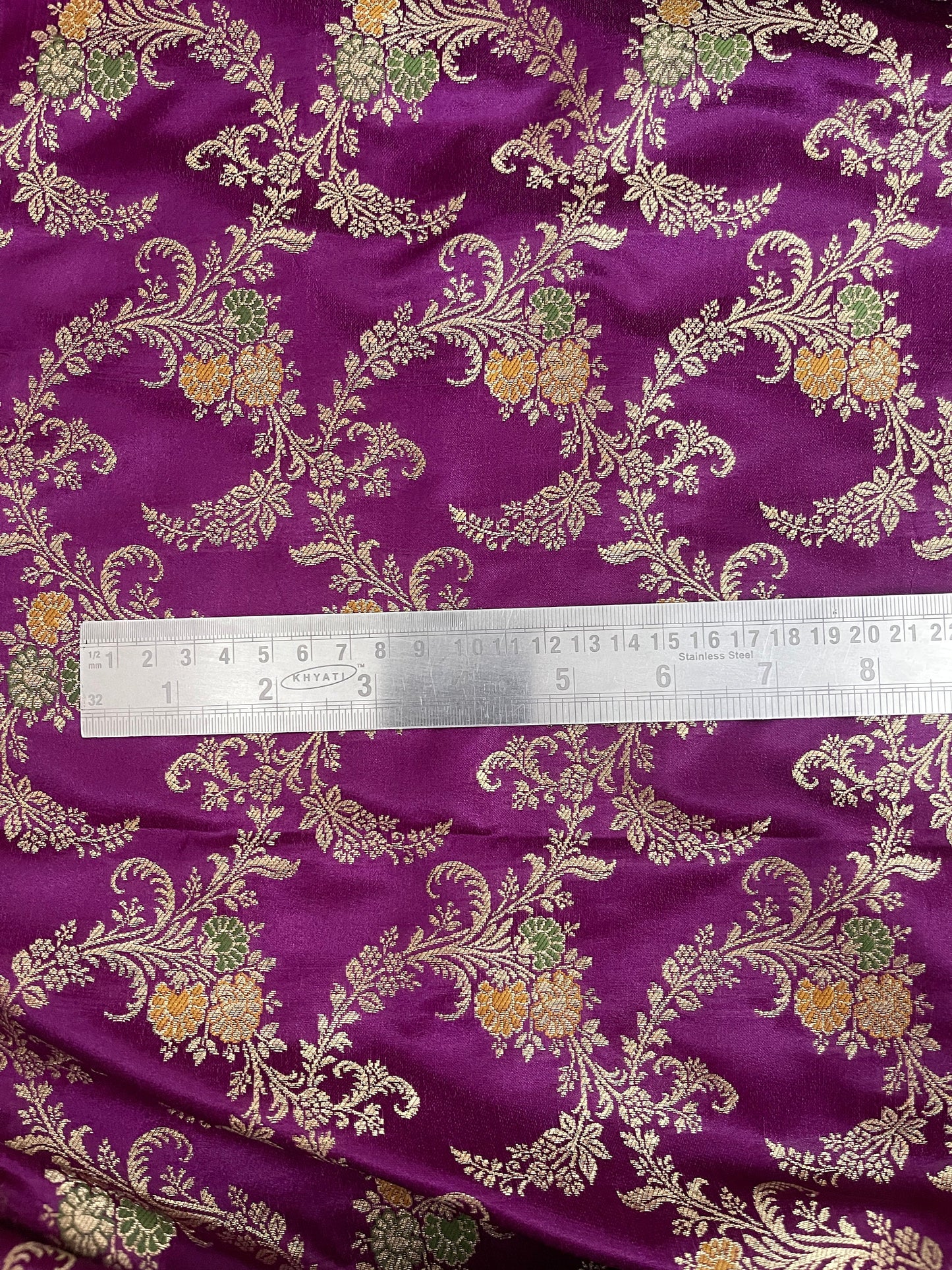 Indian Banarasi Brocade Fabric in Purple Magenta and Gold color, Multiple lengths will come in the continuous piece - NF207