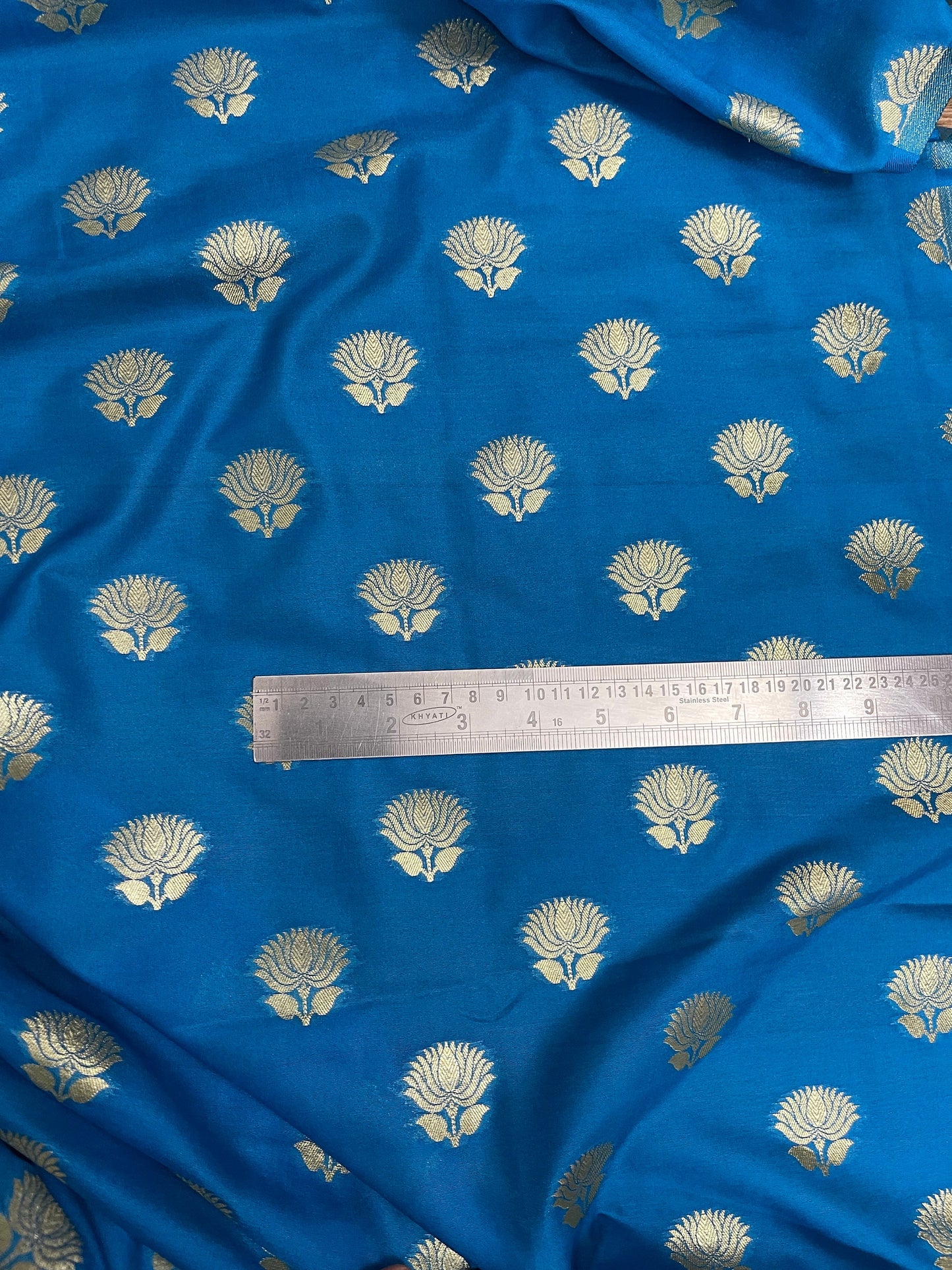 India Banarasi Brocade Fabric in Blue and Gold color, Multiple lengths will come in the continuous piece - NFAF91A