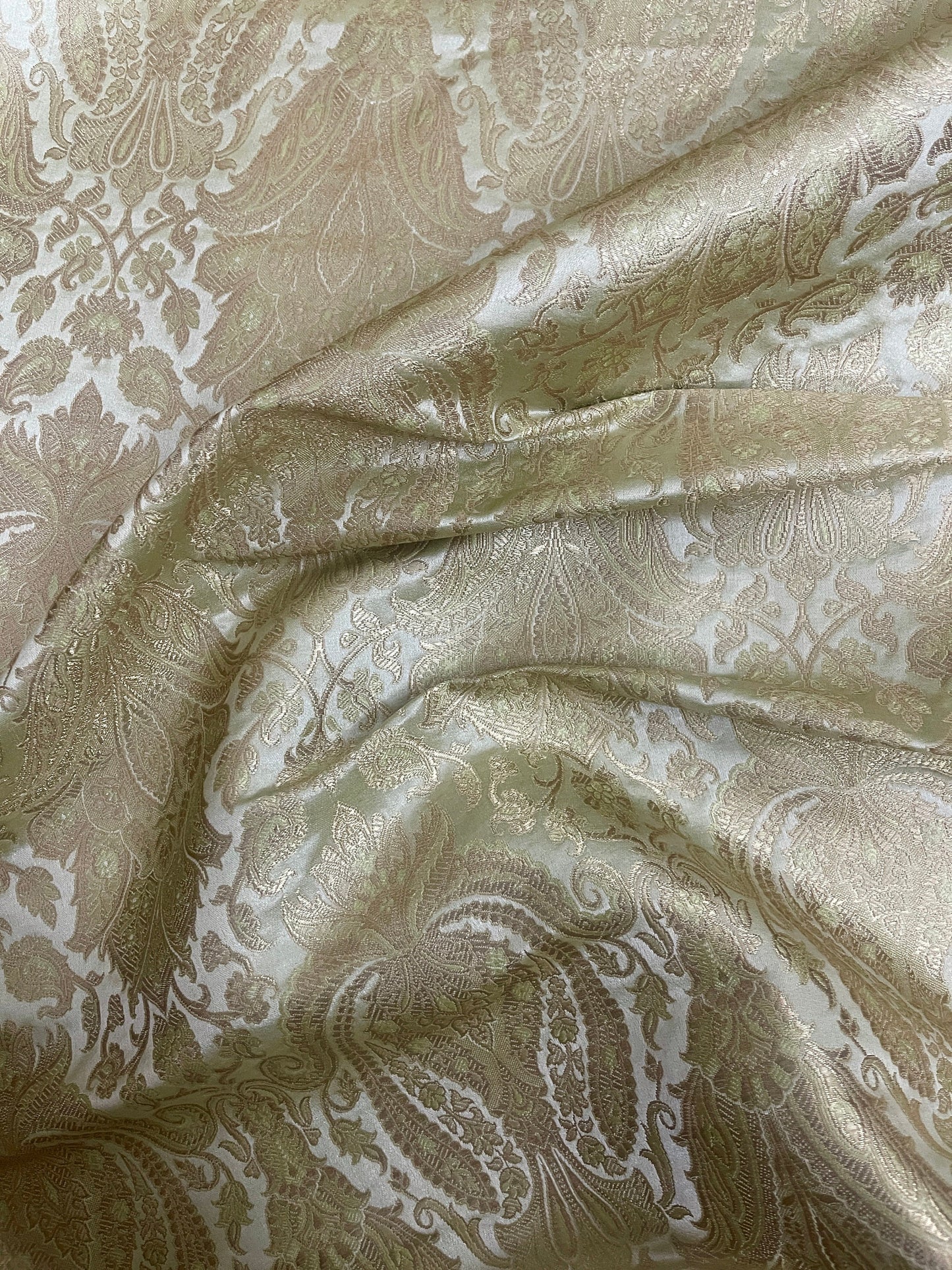 Indian Banarsi Brocade Fabric in Green and Gold color, Multiple lengths will come in the continuous piece -NF156