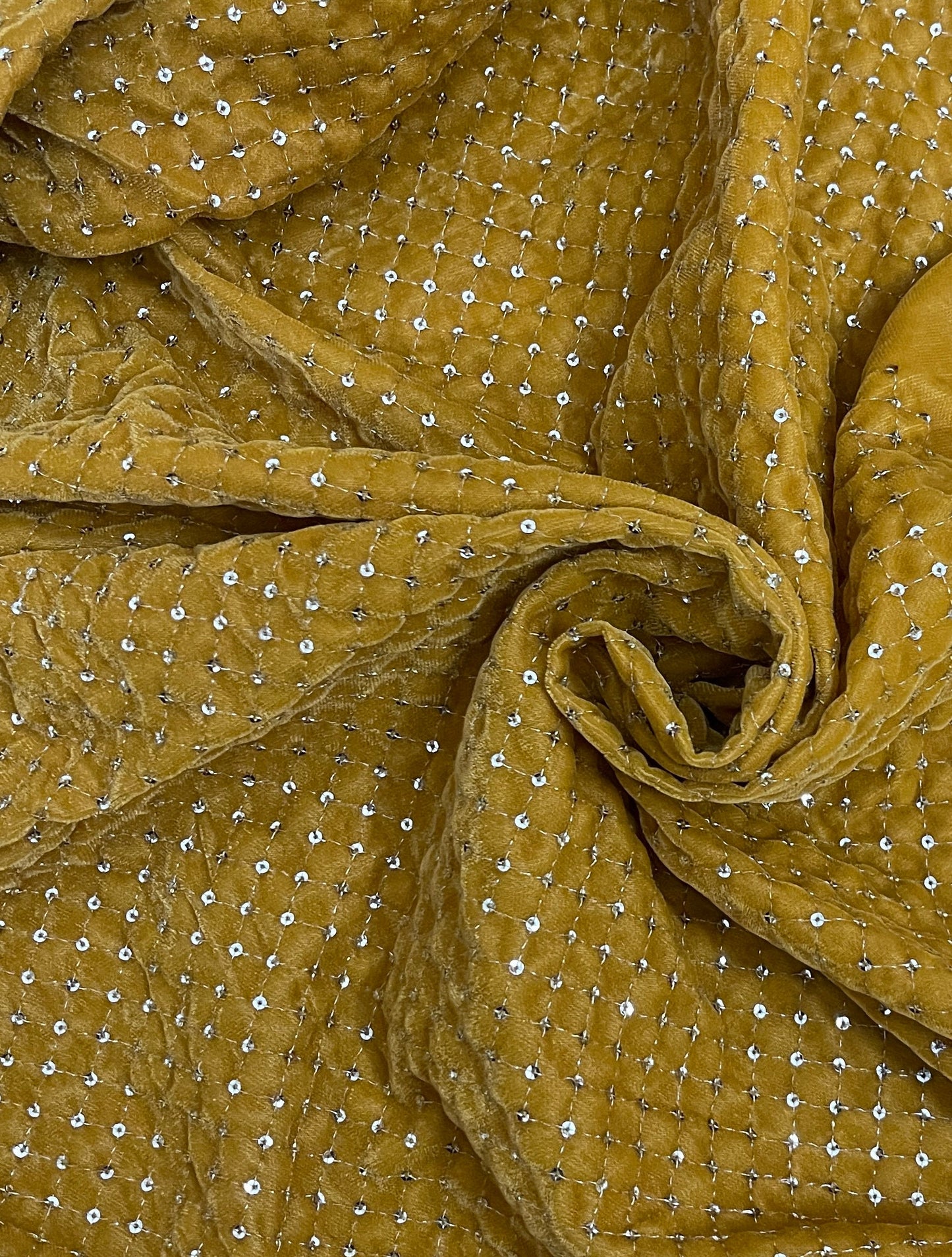 Embroidered velvet Stretch Fabric in Mustard and Gold , Multiple lengths will come in the continuous piece - VLTF21